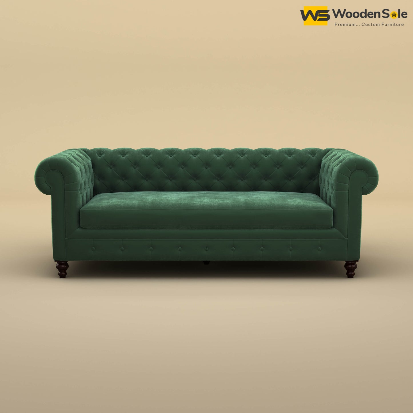Maharaja Fabric 3 Seater Sofa (Velvet, Forest Green)