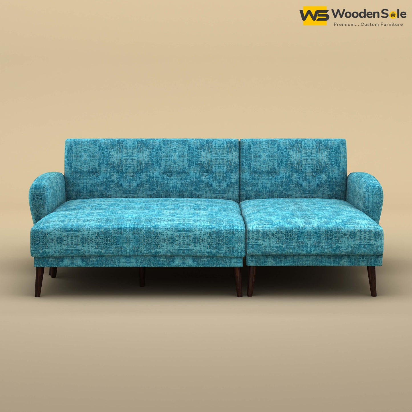 Daisy L Shape Sofa Cum Bed (Cotton, Teal Blue)