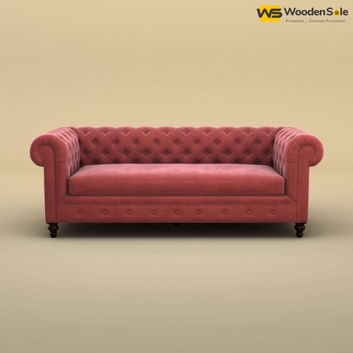 Maharaja Fabric 3 Seater Sofa (Velvet, Pink)