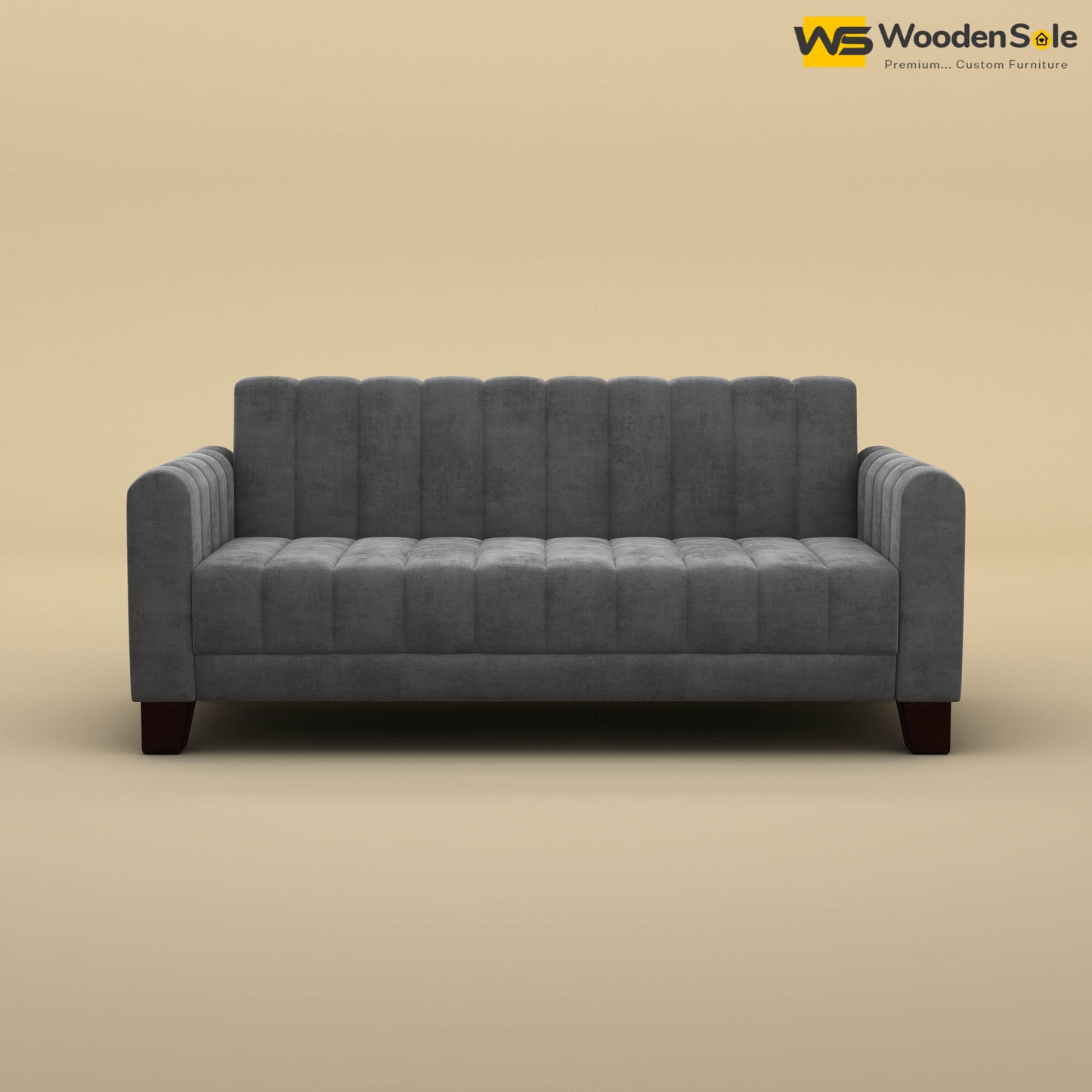 Furo 3 Seater Fabric Sofa (Velvet, Charcoal Gray)