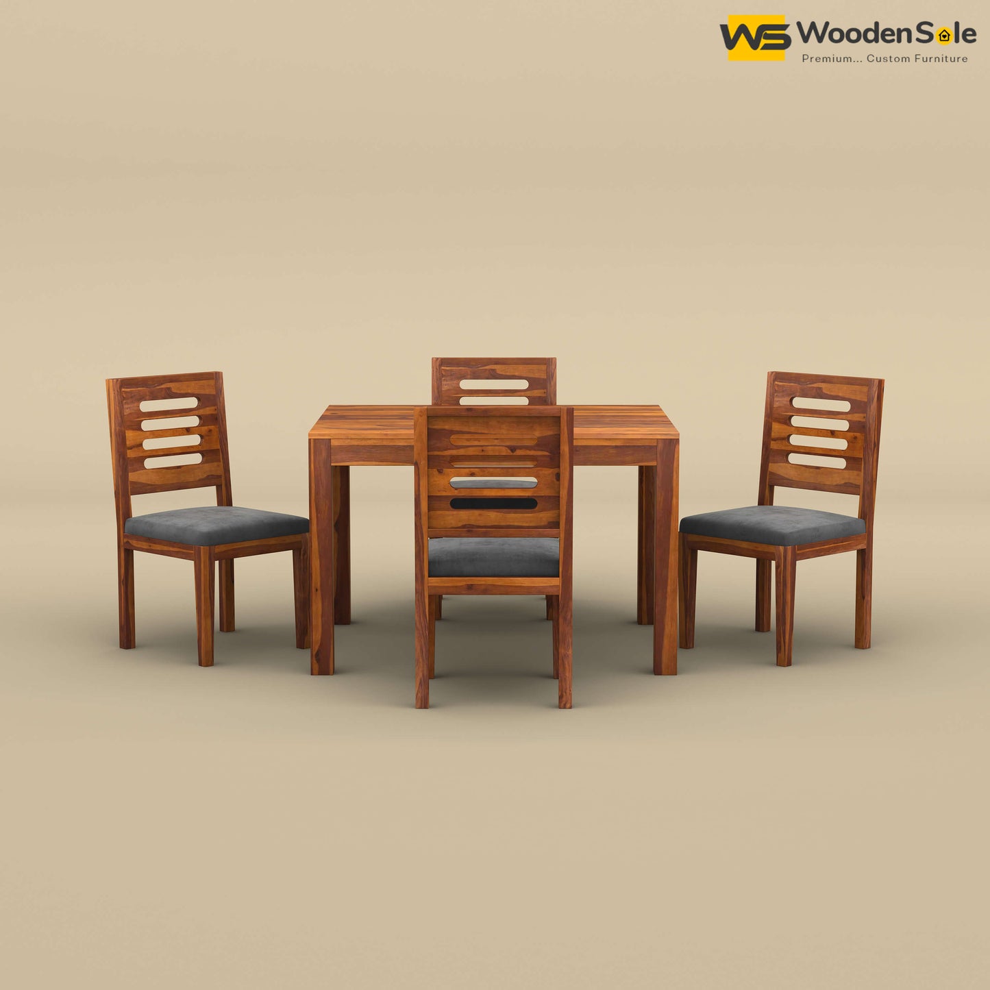Sheesham Wood 4 Seater Dining Set with Upholstery Chair (Honey Finish)