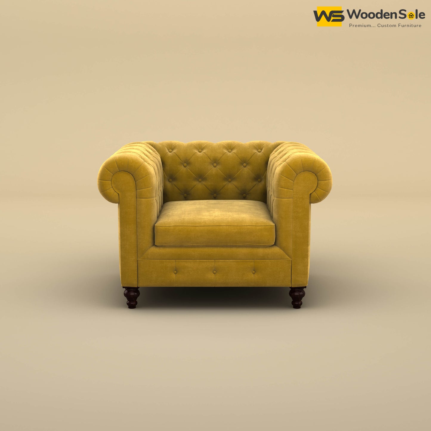 Maharaja Fabric 1 Seater Sofa (Velvet, Mustard Yellow)