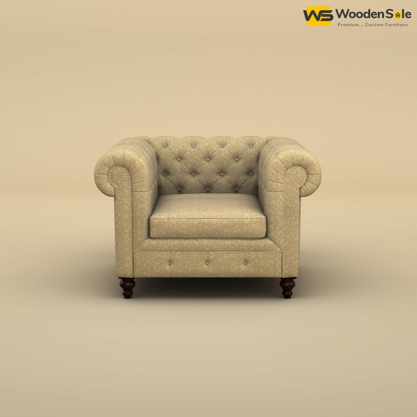 Maharaja Fabric 1 Seater Sofa (Cotton, Faux Cream)