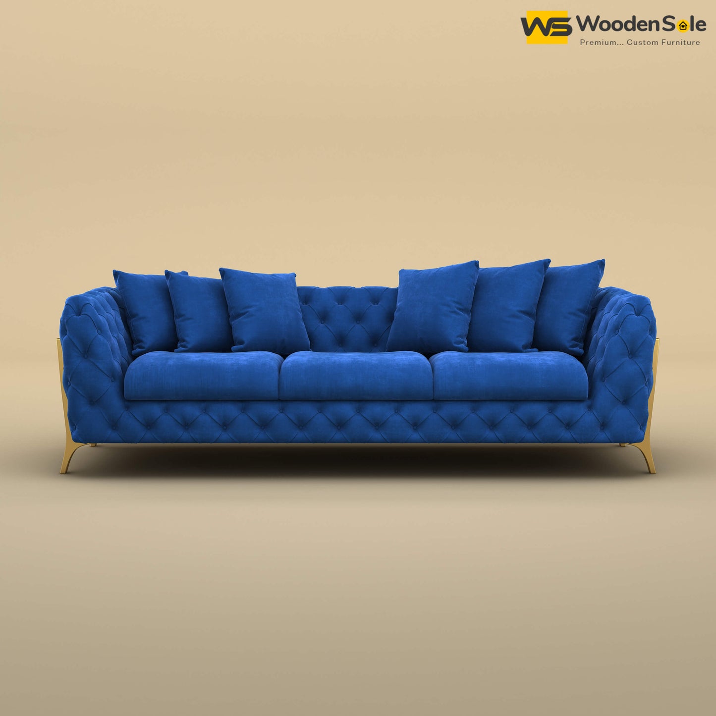 Adhira 3 Seater Premium Sofa (Velvet, Royal Blue)