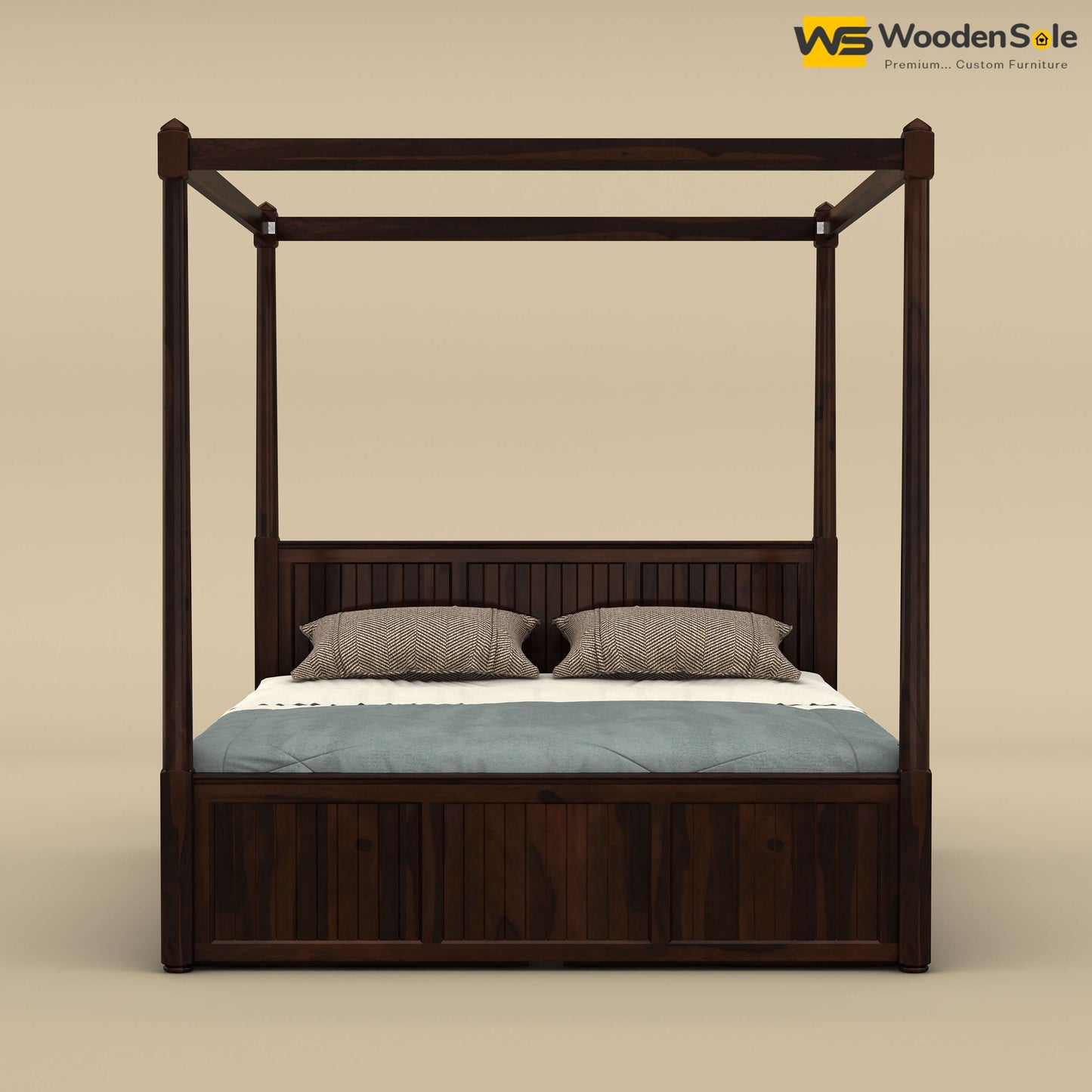 Angelo Poster Bed with Drawer (King Size, Walnut Finish)
