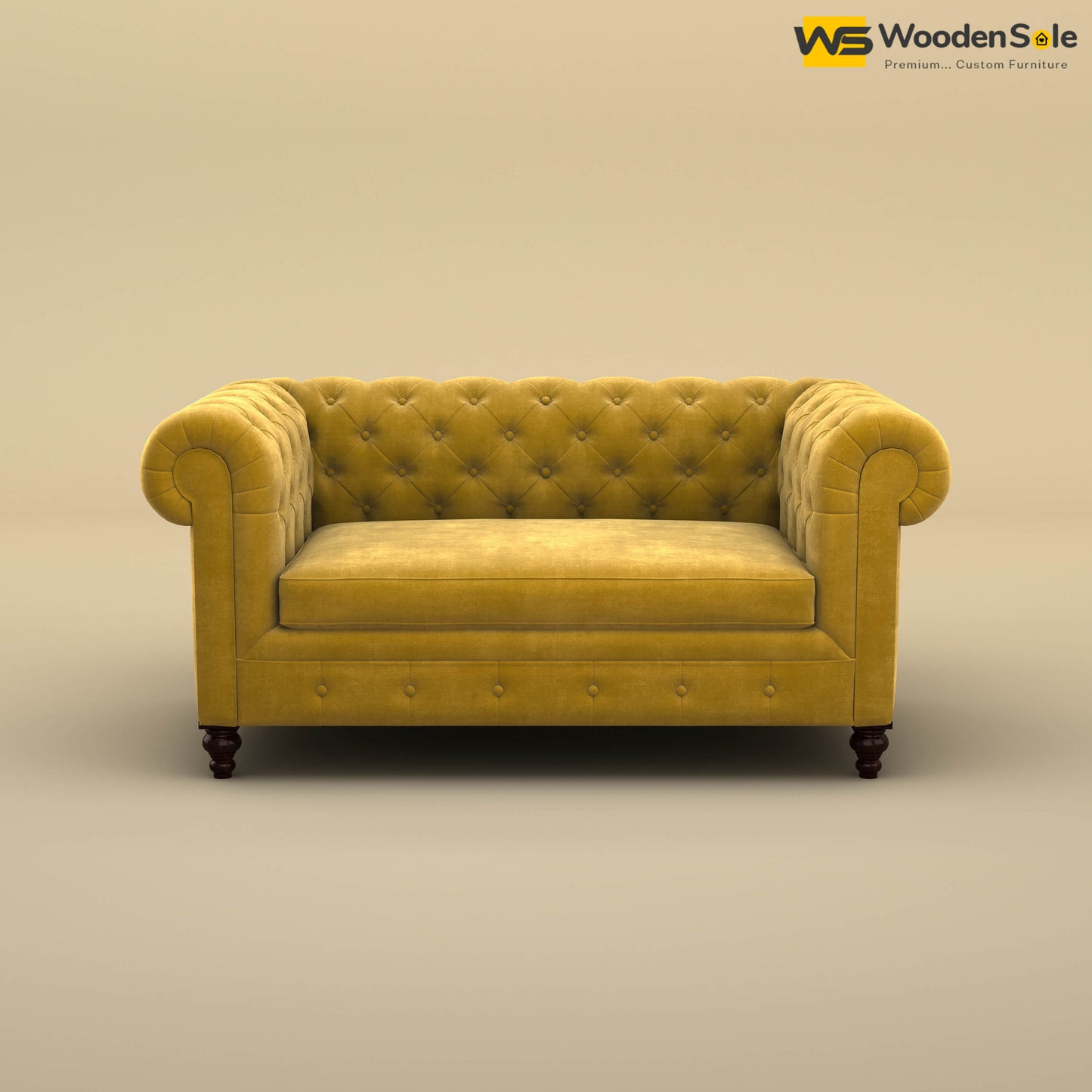 Maharaja Fabric 2 Seater Sofa (Velvet, Mustard Yellow)