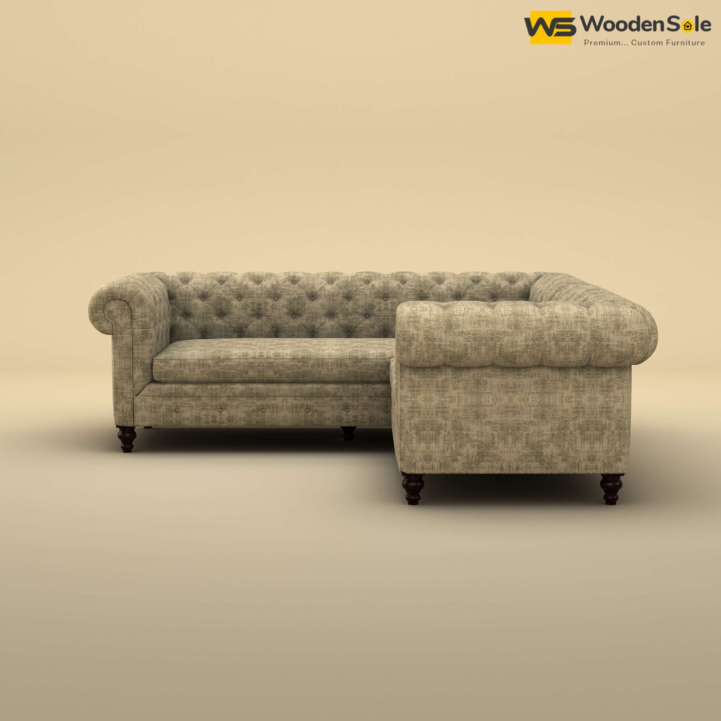 Maharaja Corner Sofa (Cotton, Patchy Cream)