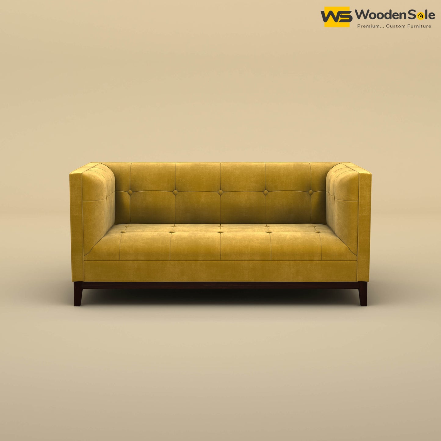 Loren Two Seater Fabric Sofa (Velvet, Mustard Yellow)