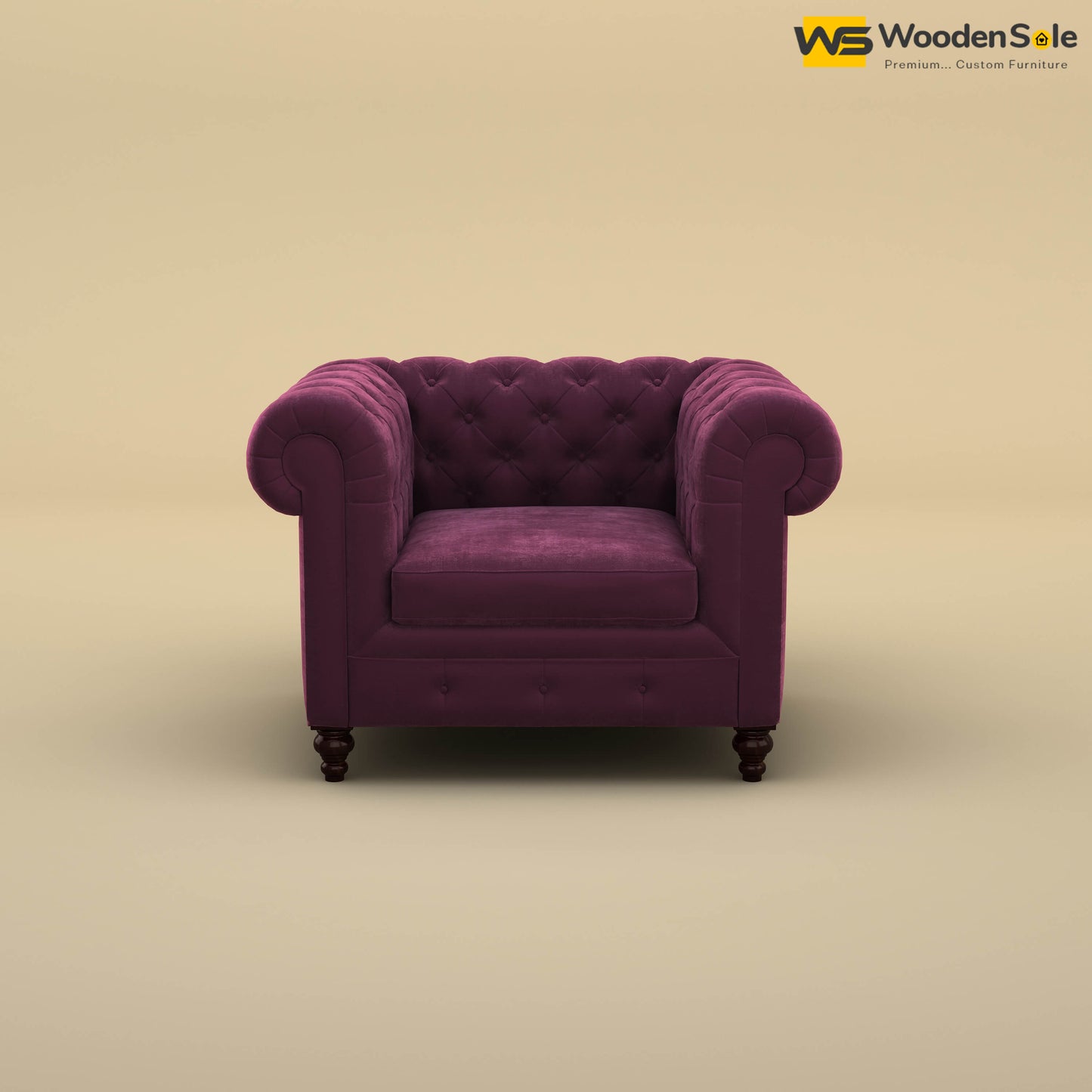 Maharaja Fabric 1 Seater Sofa (Velvet, Dark Purple)