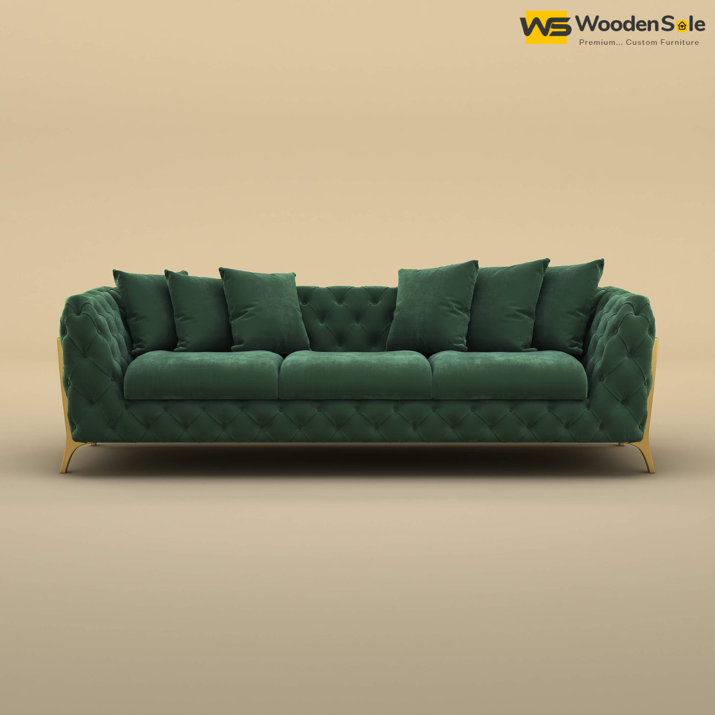 Adhira 3 Seater Premium Sofa (Velvet, Forest Green)