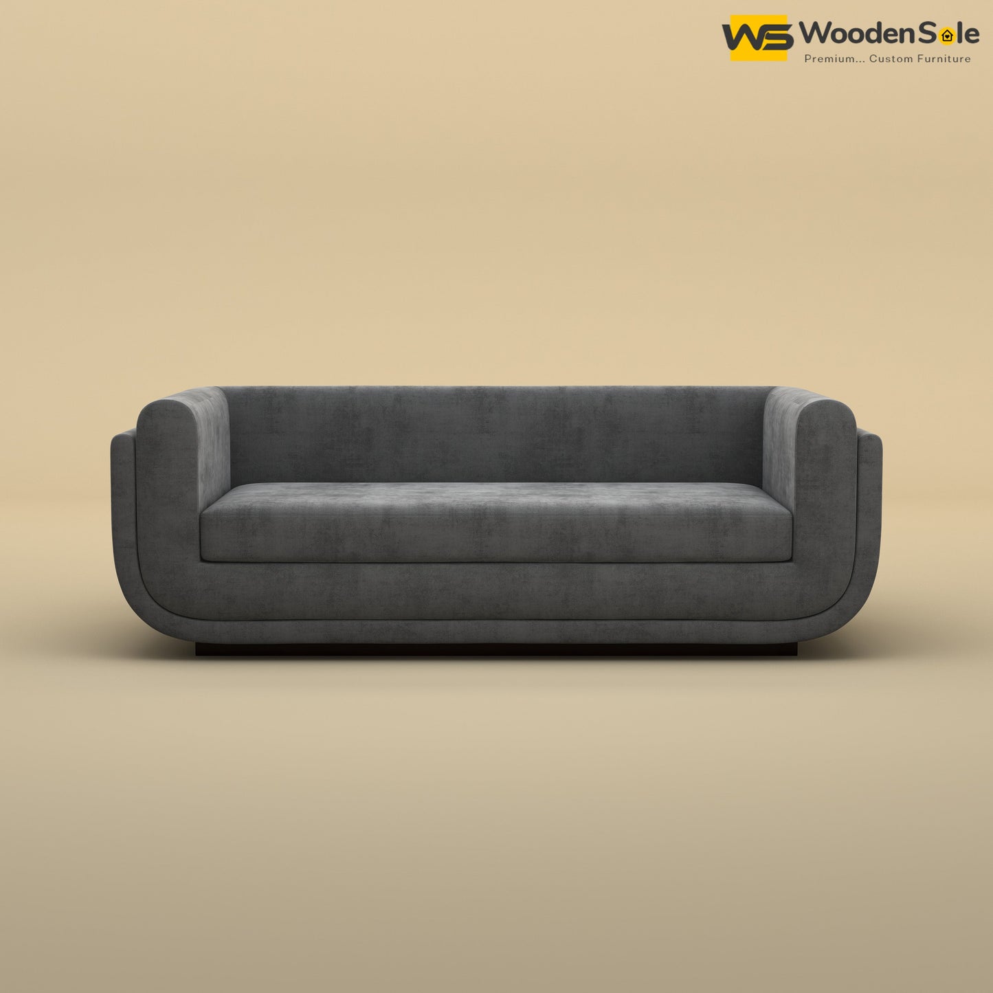 Vedant Three Seater Sofa (Velvet, Charcoal Gray)
