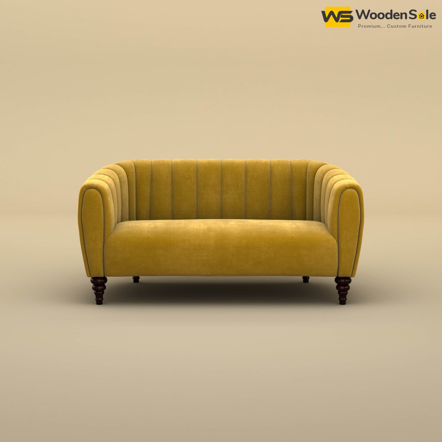 Amaya Two Seater Fabric Sofa (Velvet, Mustard Yellow)