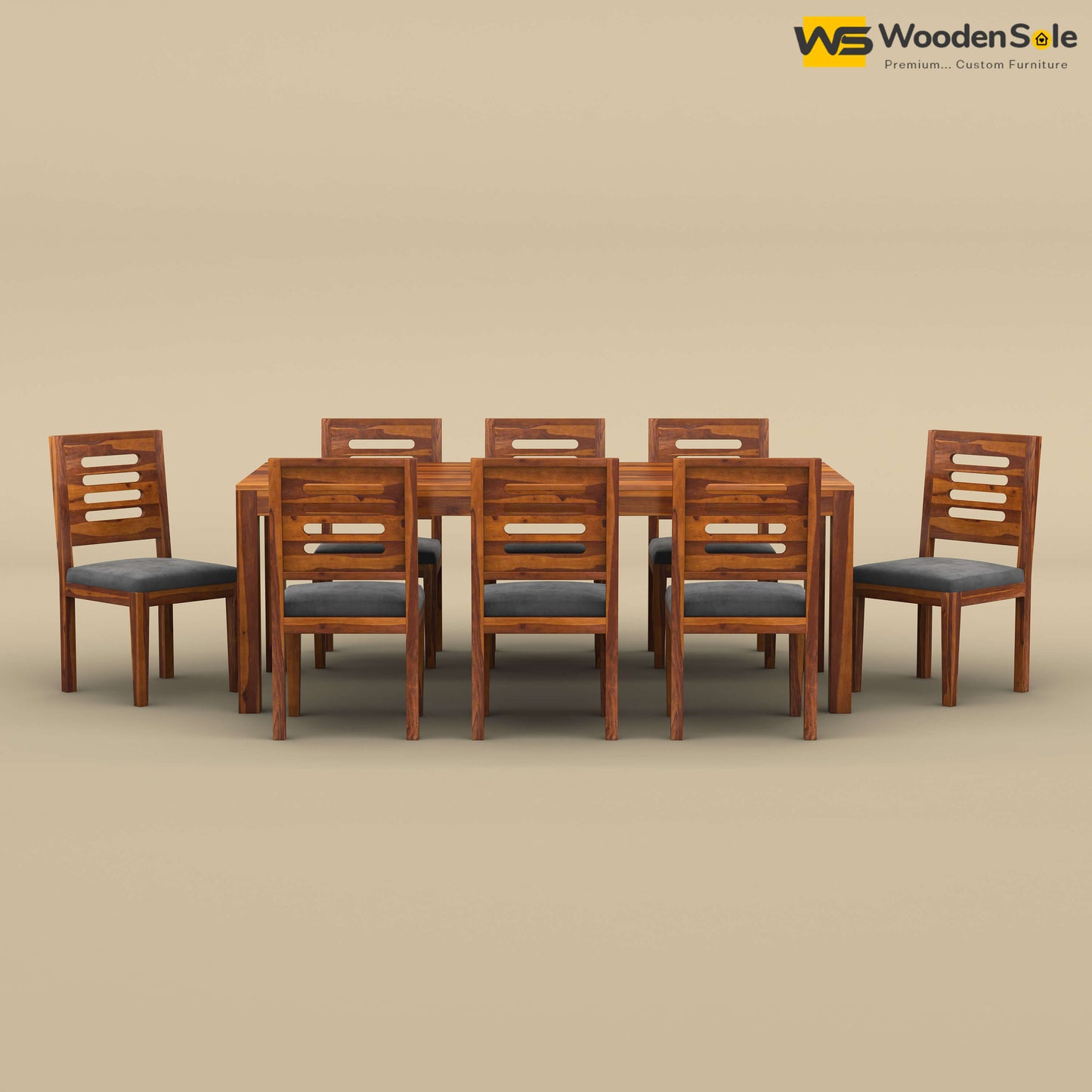 Sheesham Wood 8 Seater Dining Set with Upholstery Chair (Honey Finish)