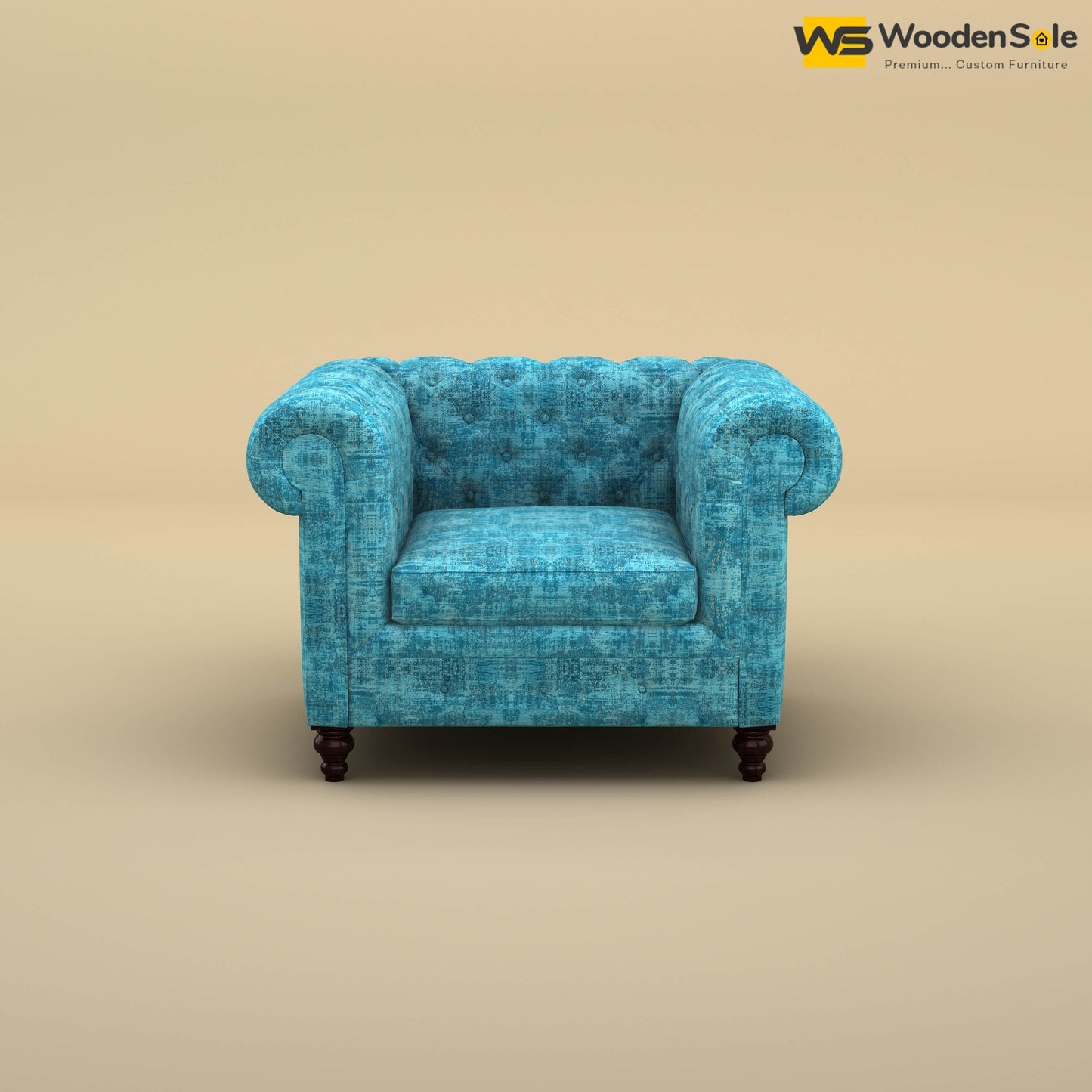Maharaja Fabric 1 Seater Sofa (Cotton, Teal Blue)