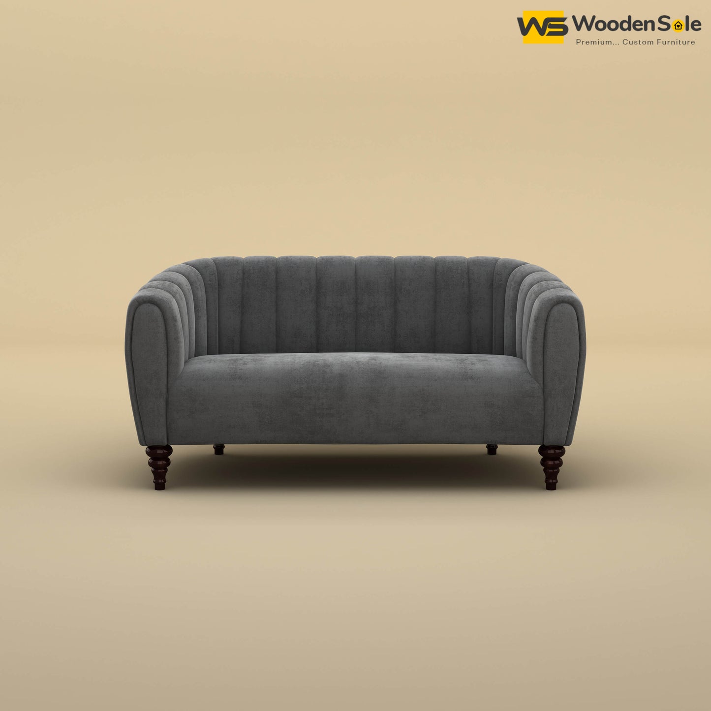 Amaya Two Seater Fabric Sofa (Velvet, Charcoal Gray)