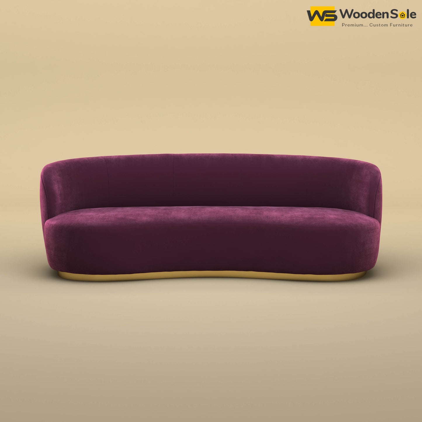 Rene Curved Modern 3-Seater Sofa (Velvet, Dark Purple)