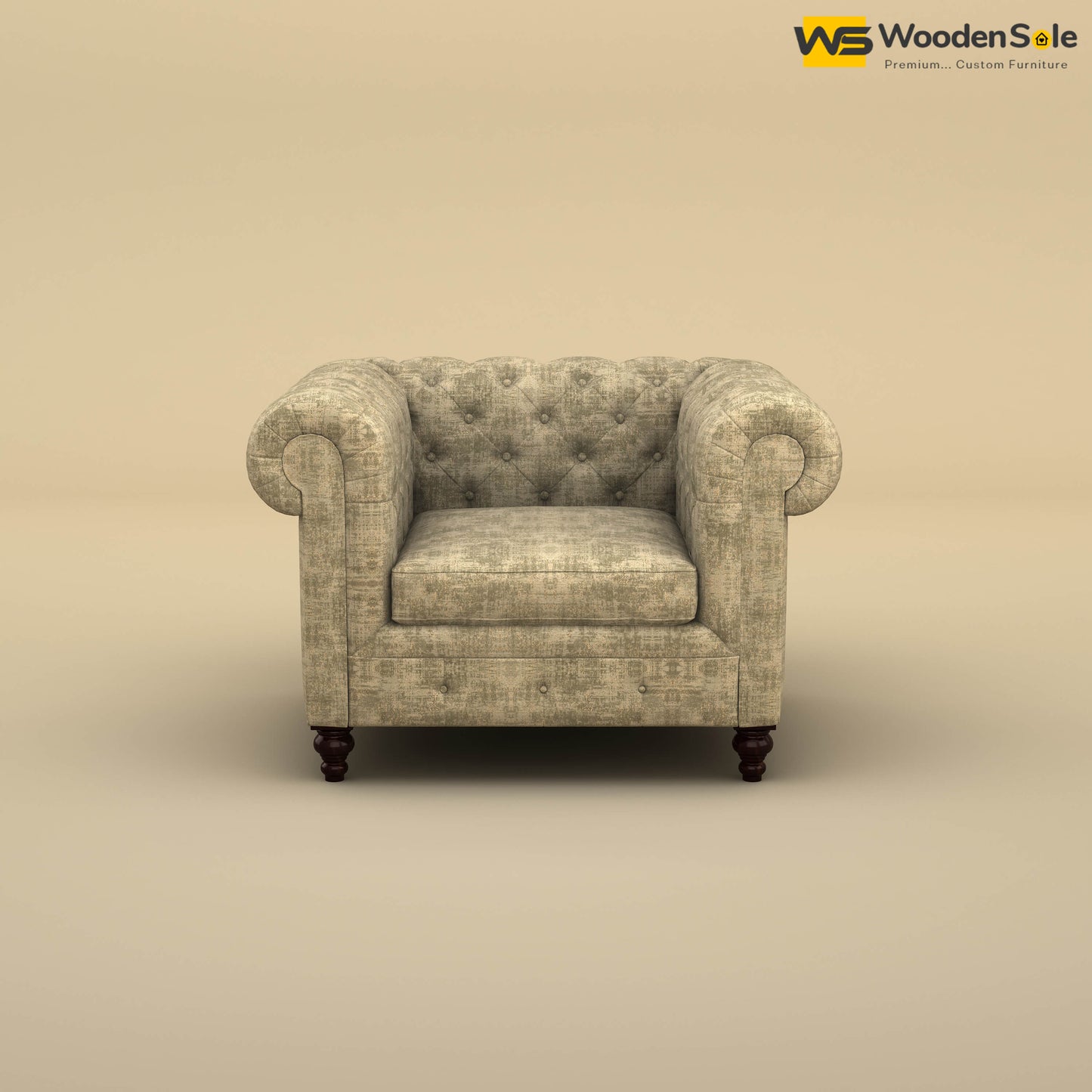 Maharaja Fabric 1 Seater Sofa (Cotton, Patchy Cream)
