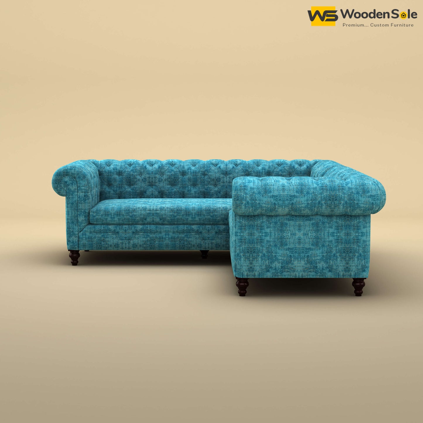 Maharaja Corner Sofa (Cotton, Teal Blue)