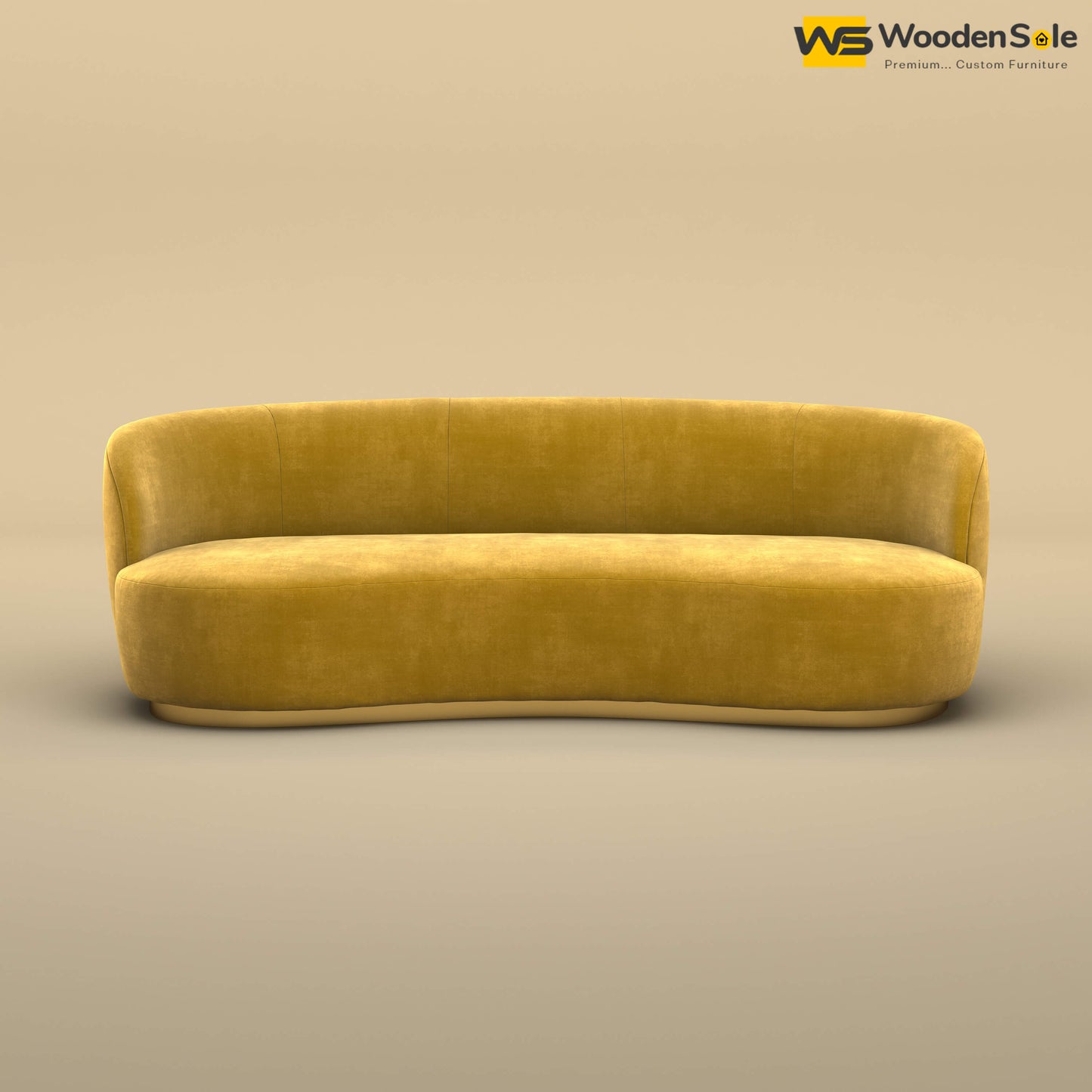 Rene Curved Modern 3-Seater Sofa (Velvet, Mustard Yellow)