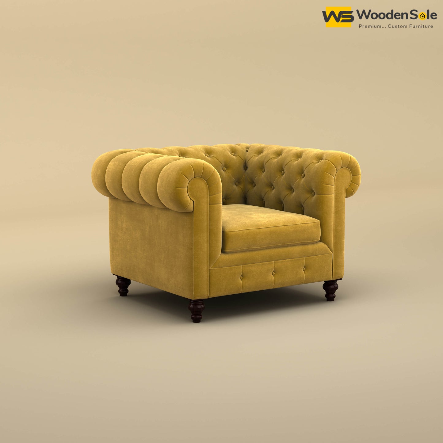 Maharaja Fabric 1 Seater Sofa (Velvet, Mustard Yellow)