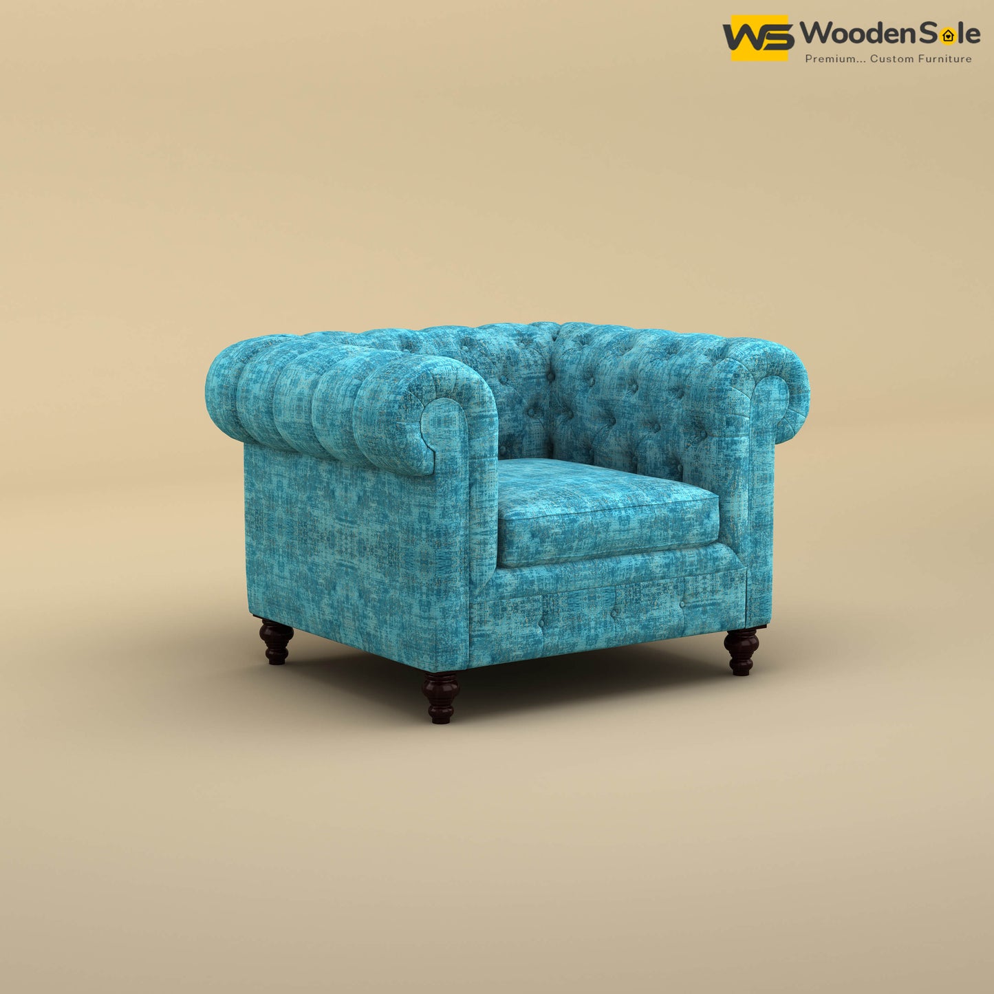 Maharaja Fabric 1 Seater Sofa (Cotton, Teal Blue)