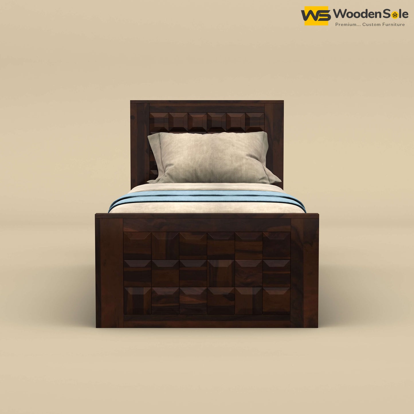 Diamond Without Storage Bed (Single, Walnut Finish)