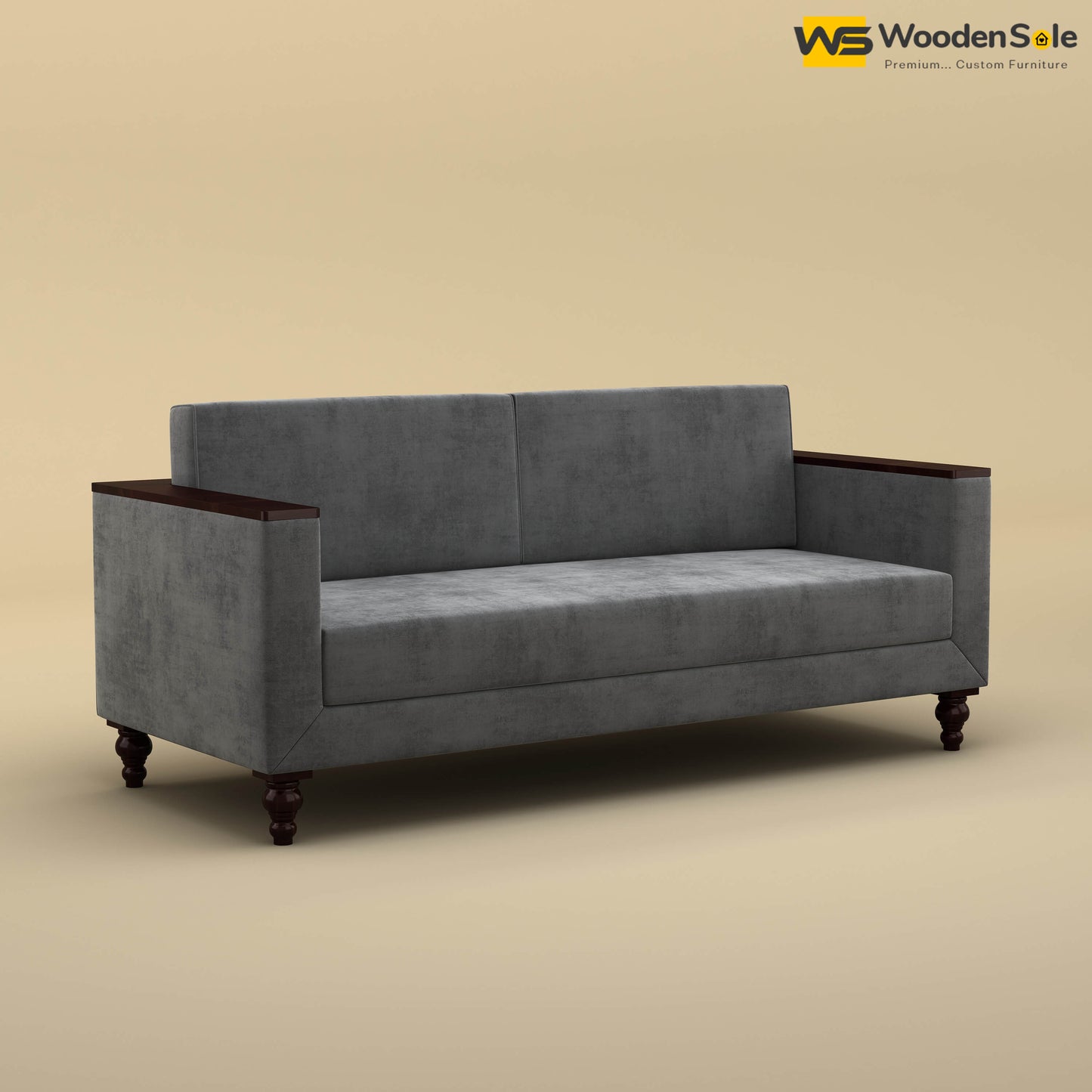 Tivoli 3 Seater Fabric Sofa (Velvet, Charcoal Gray)