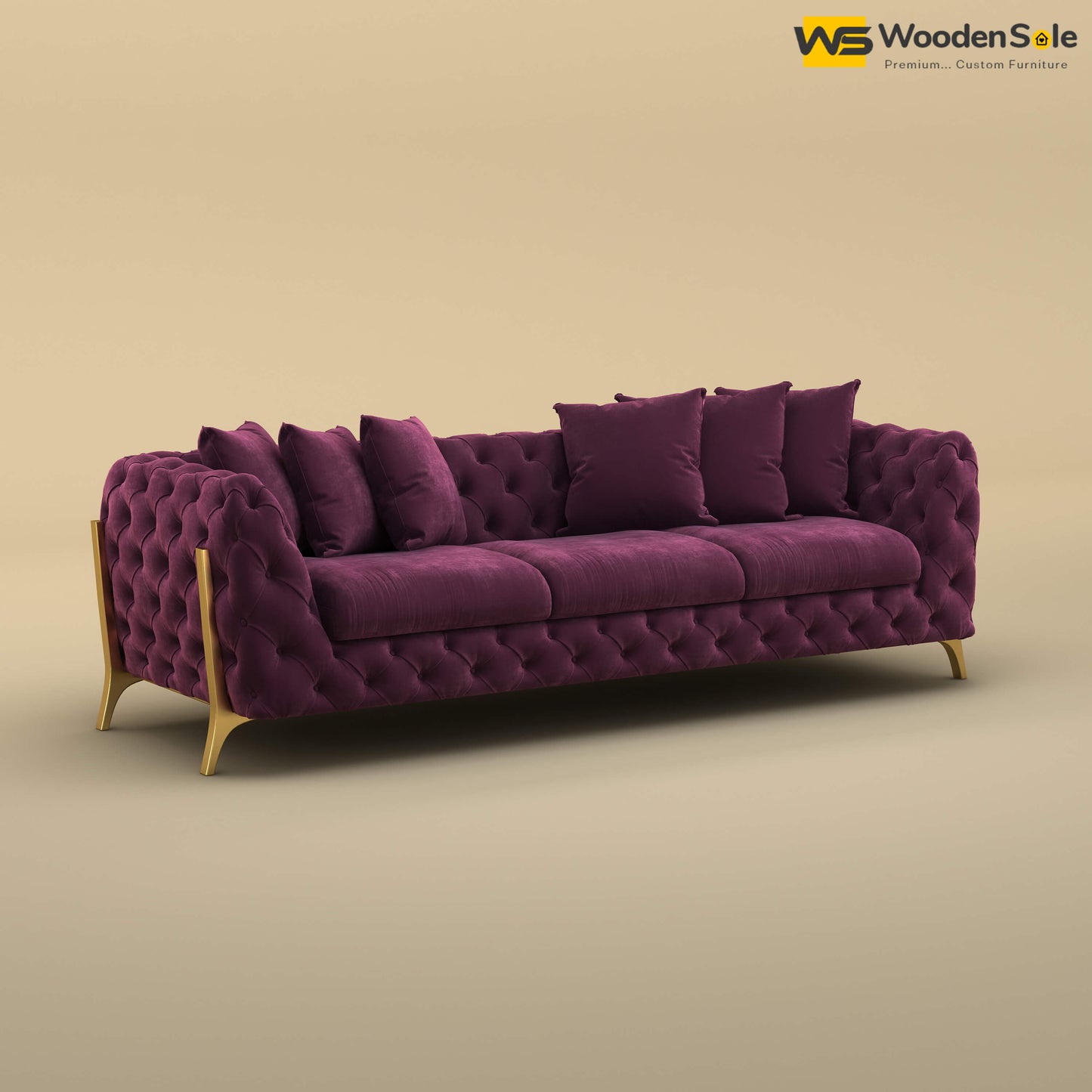 Adhira 3 Seater Premium Sofa (Velvet, Dark Purple)