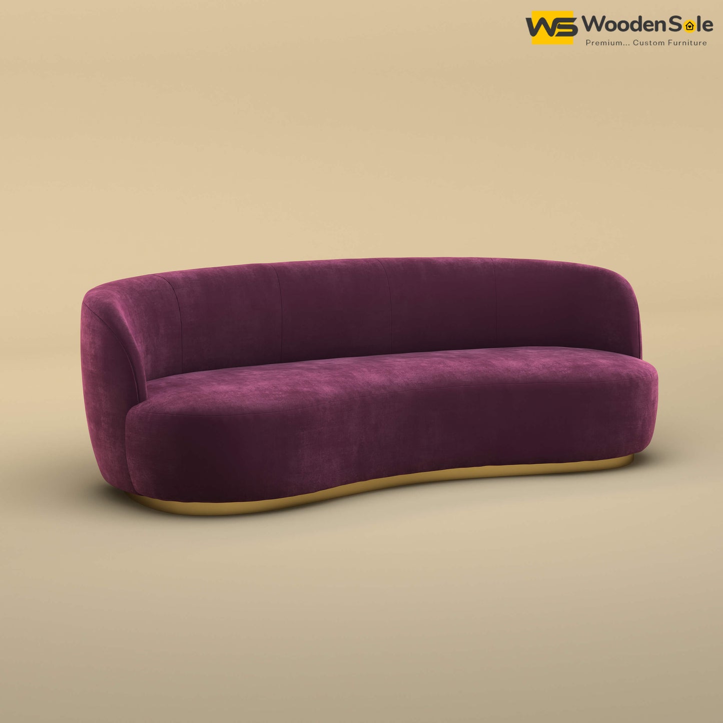 Rene Curved Modern 3-Seater Sofa (Velvet, Dark Purple)
