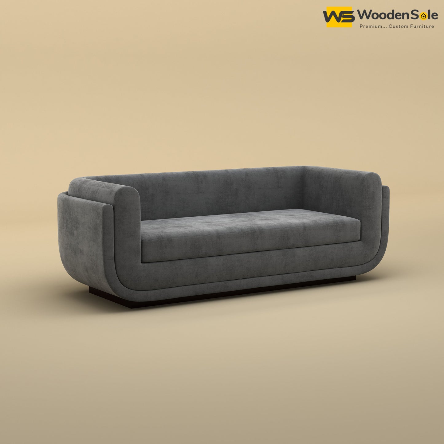 Vedant Three Seater Sofa (Velvet, Charcoal Gray)