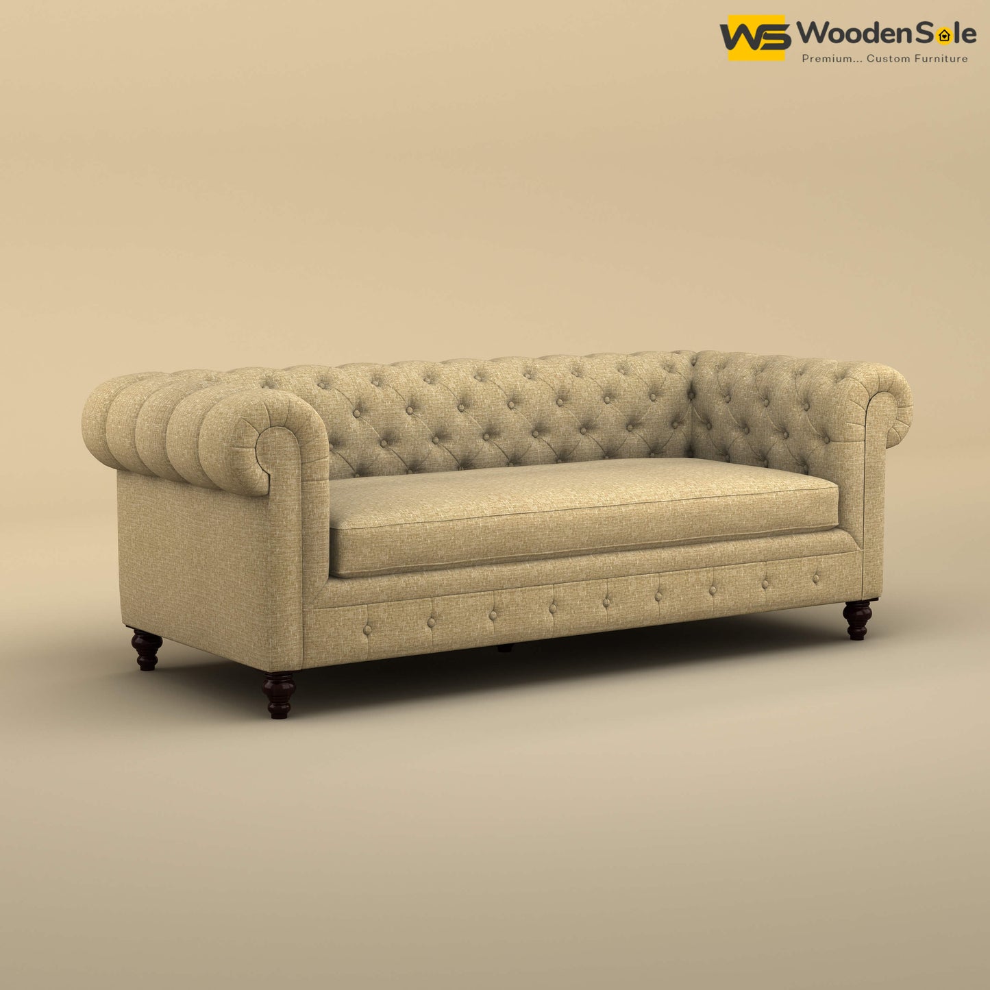 Maharaja Fabric 3 Seater Sofa (Cotton, Faux Cream)