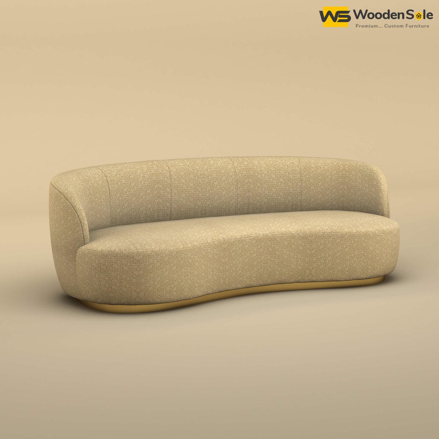 Rene Curved Modern 3-Seater Sofa (Cotton, Faux Cream)