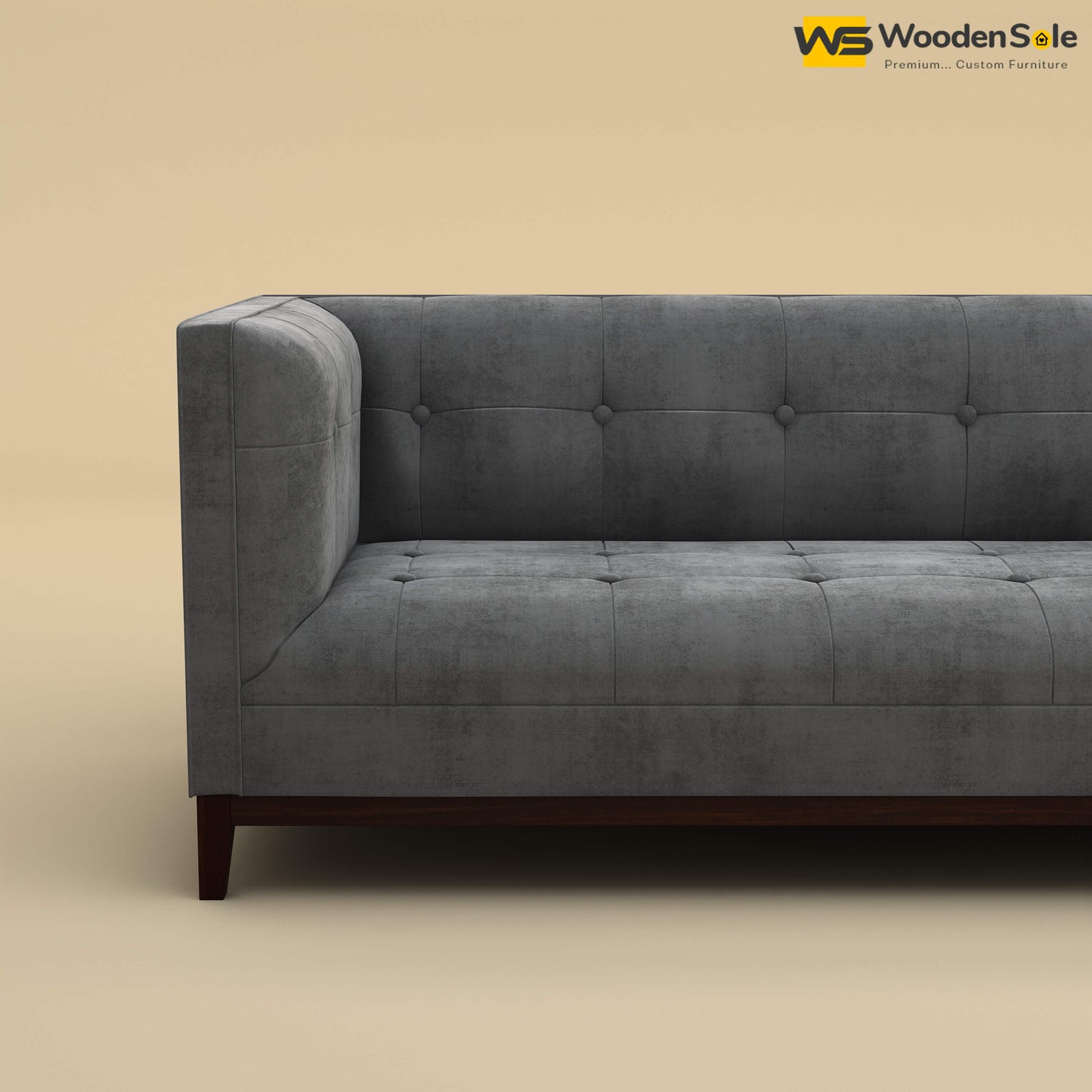 Loren Three Seater Fabric Sofa (Velvet, Charcoal Gray)