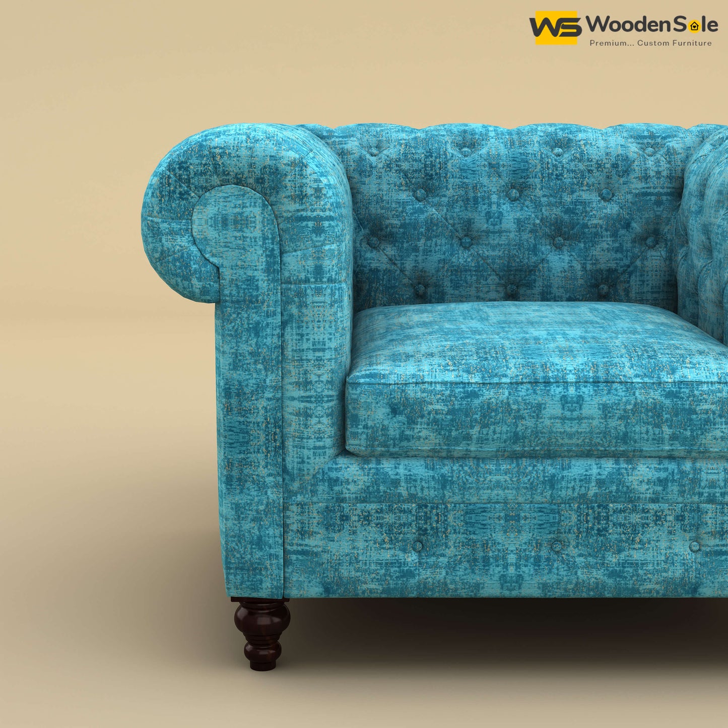 Maharaja Fabric 1 Seater Sofa (Cotton, Teal Blue)