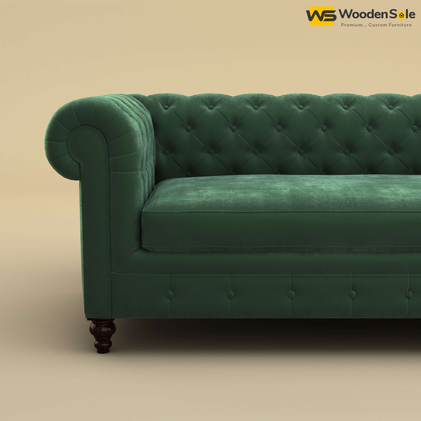 Maharaja Fabric 3 Seater Sofa (Velvet, Forest Green)
