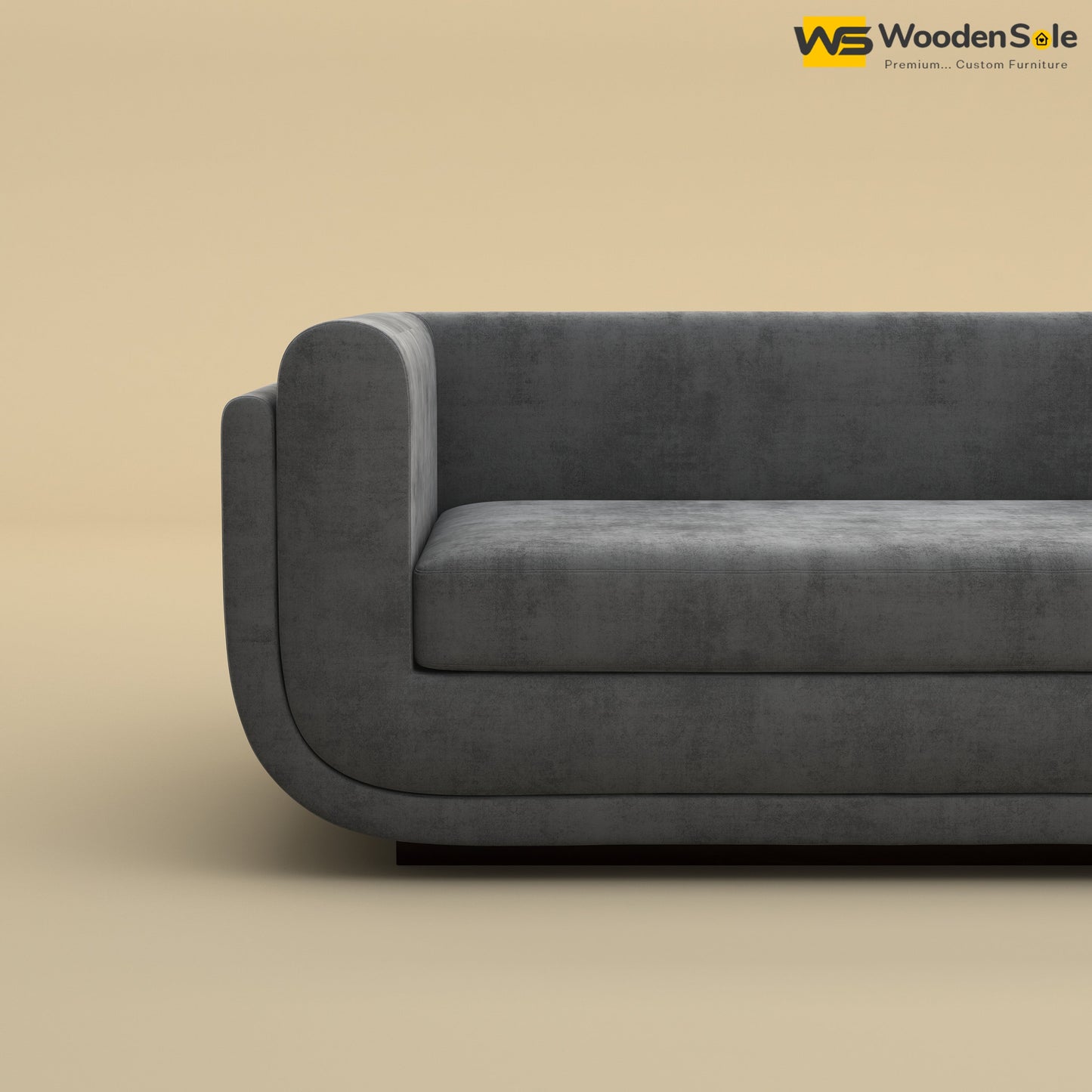 Vedant Three Seater Sofa (Velvet, Charcoal Gray)