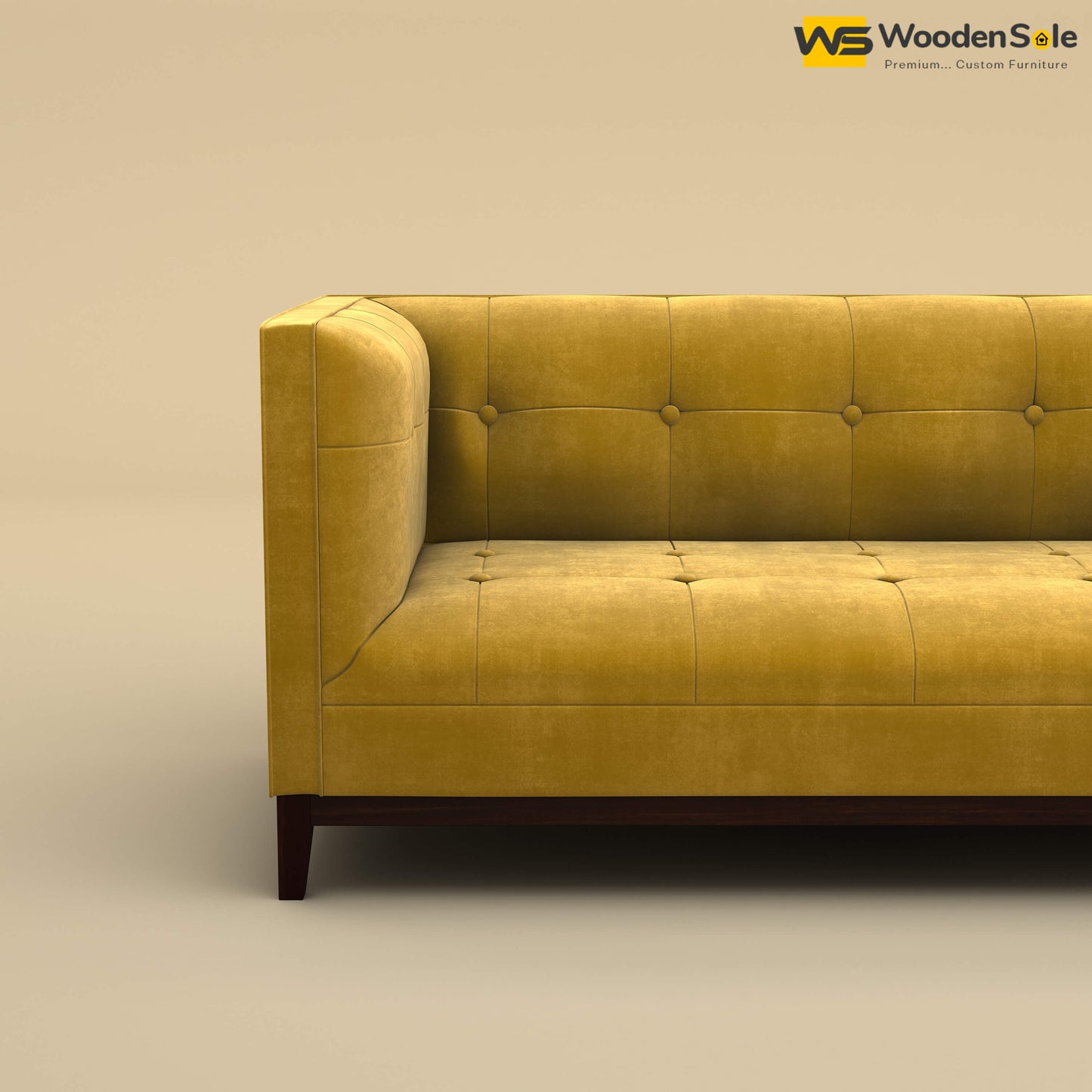 Loren Two Seater Fabric Sofa (Velvet, Mustard Yellow)