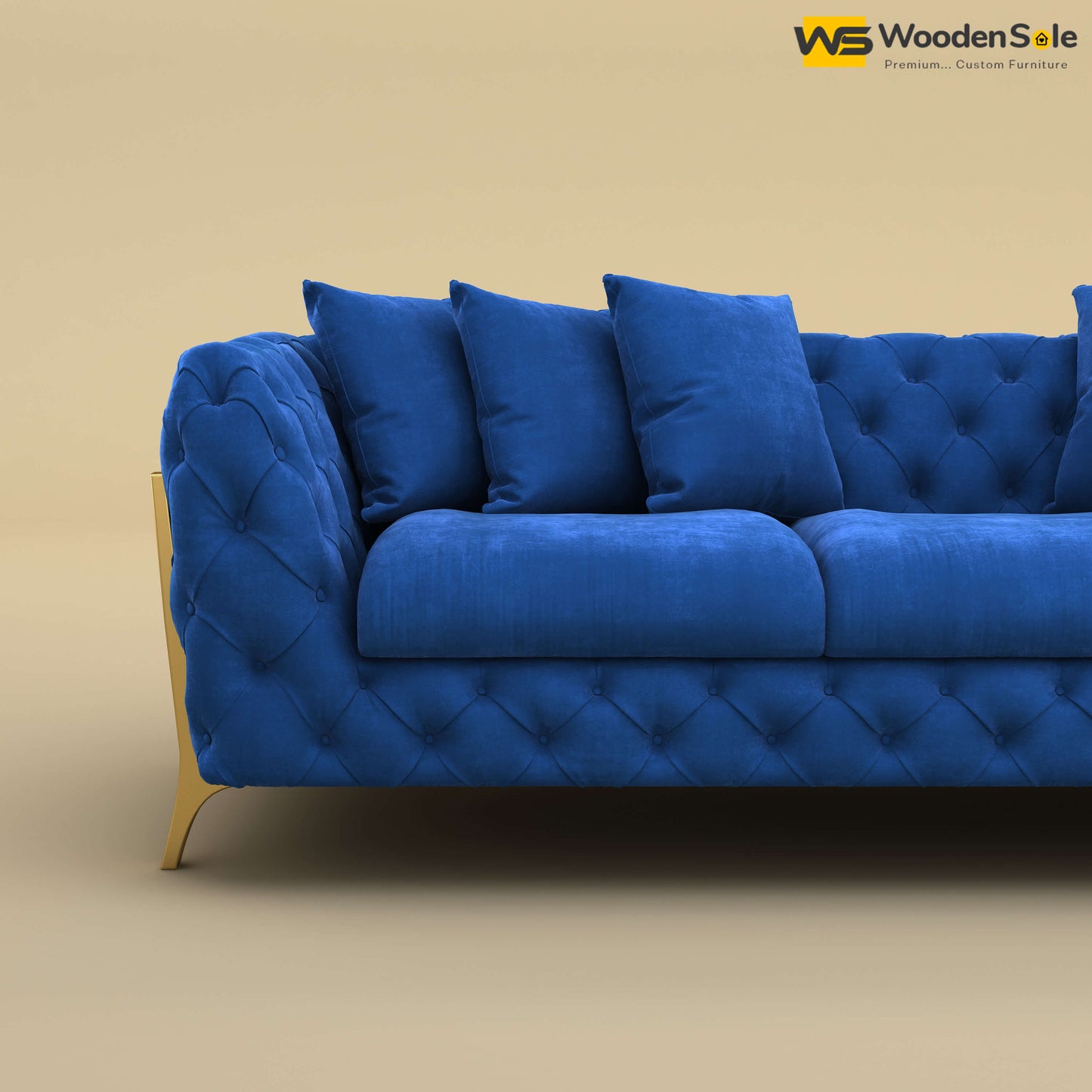 Adhira 3 Seater Premium Sofa (Velvet, Royal Blue)