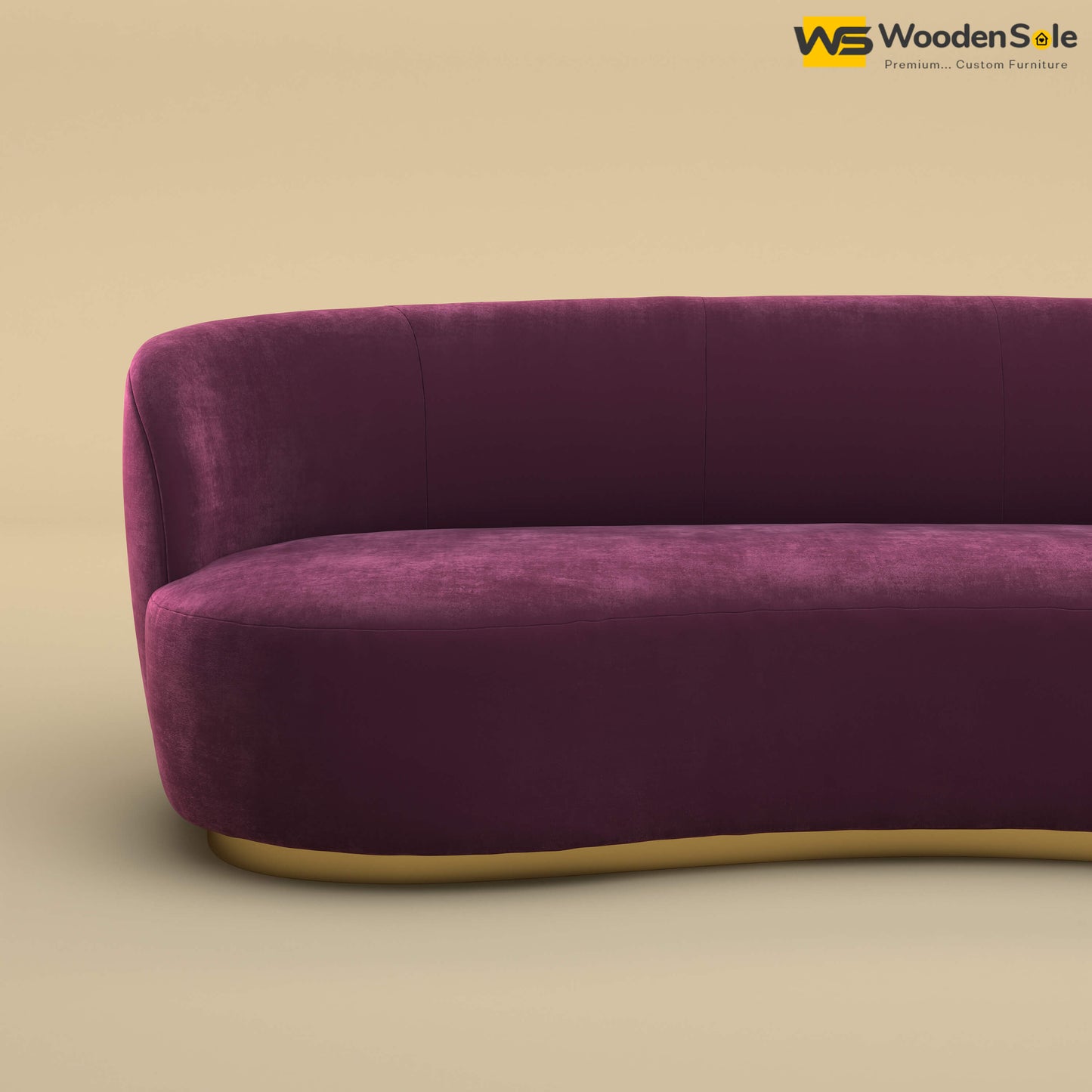 Rene Curved Modern 3-Seater Sofa (Velvet, Dark Purple)