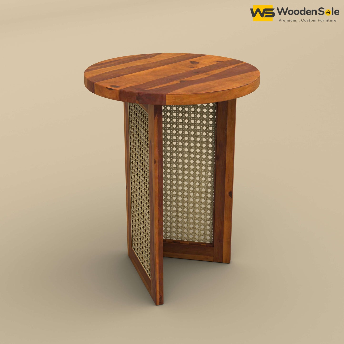 Mid-Century Cane Side Table (Honey Finish)