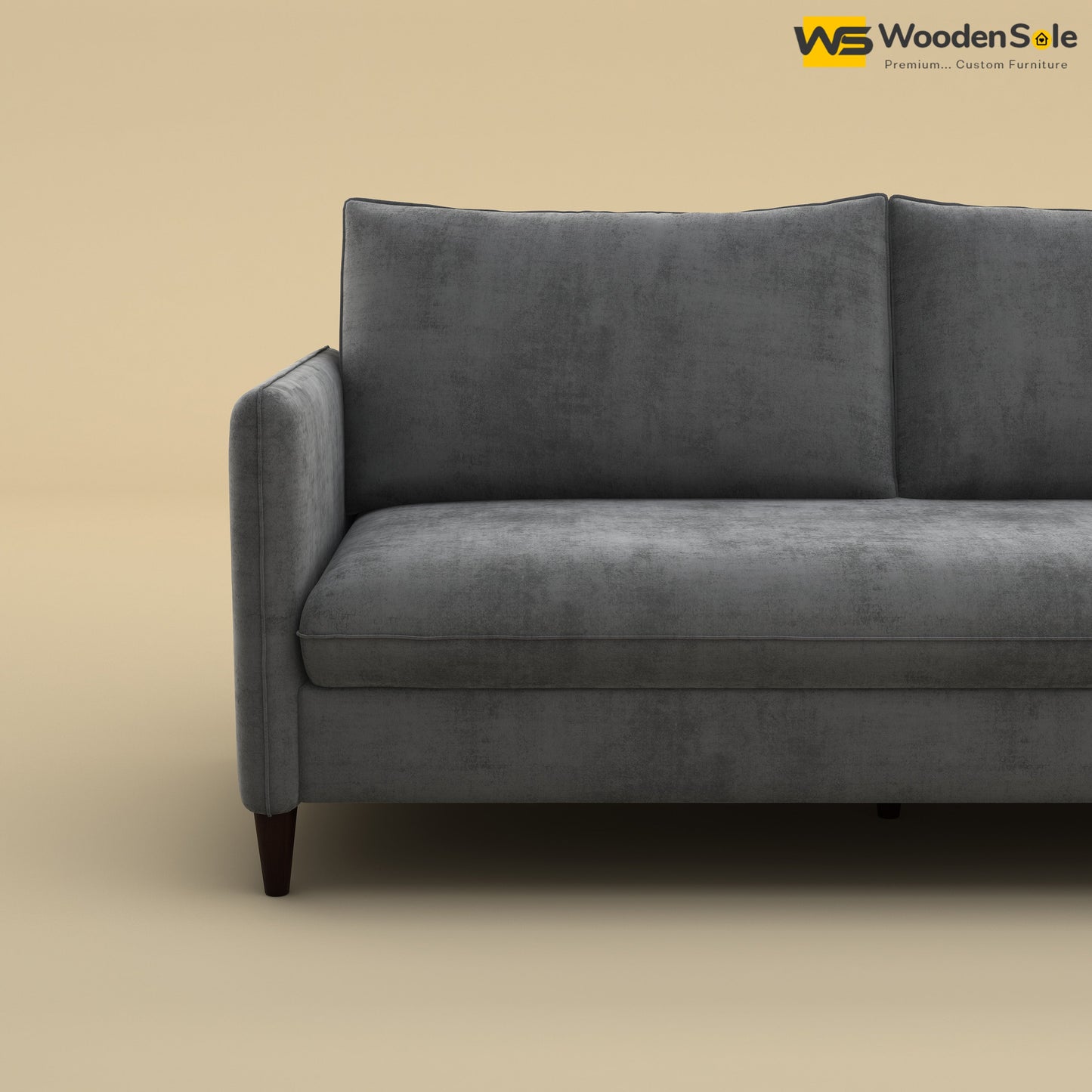 Citron 3 Seater Fabric Sofa (Velvet, Charcoal Gray)
