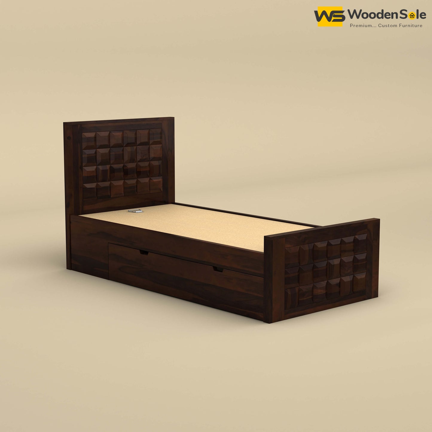 Diamond Drawer Storage Bed (Single, Walnut Finish)