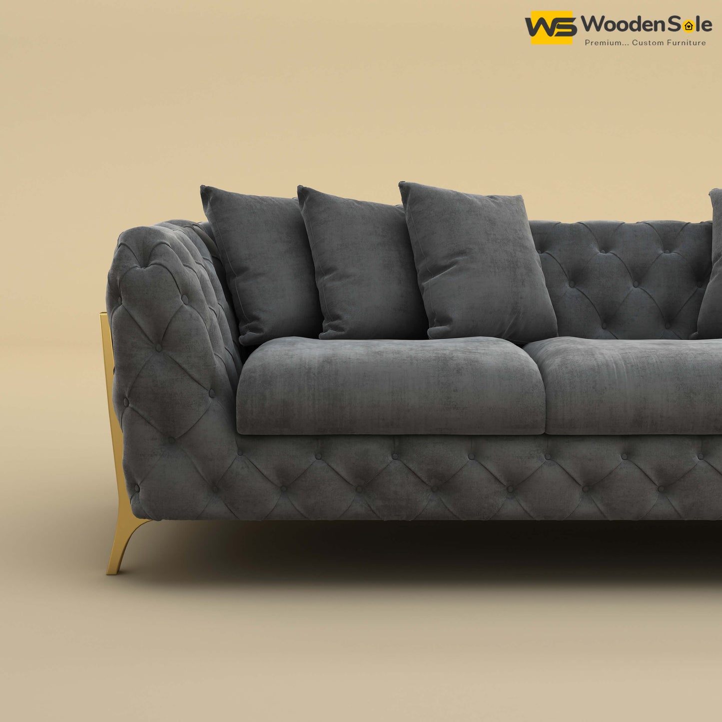 Adhira 3 Seater Premium Sofa (Velvet, Charcoal Gray)