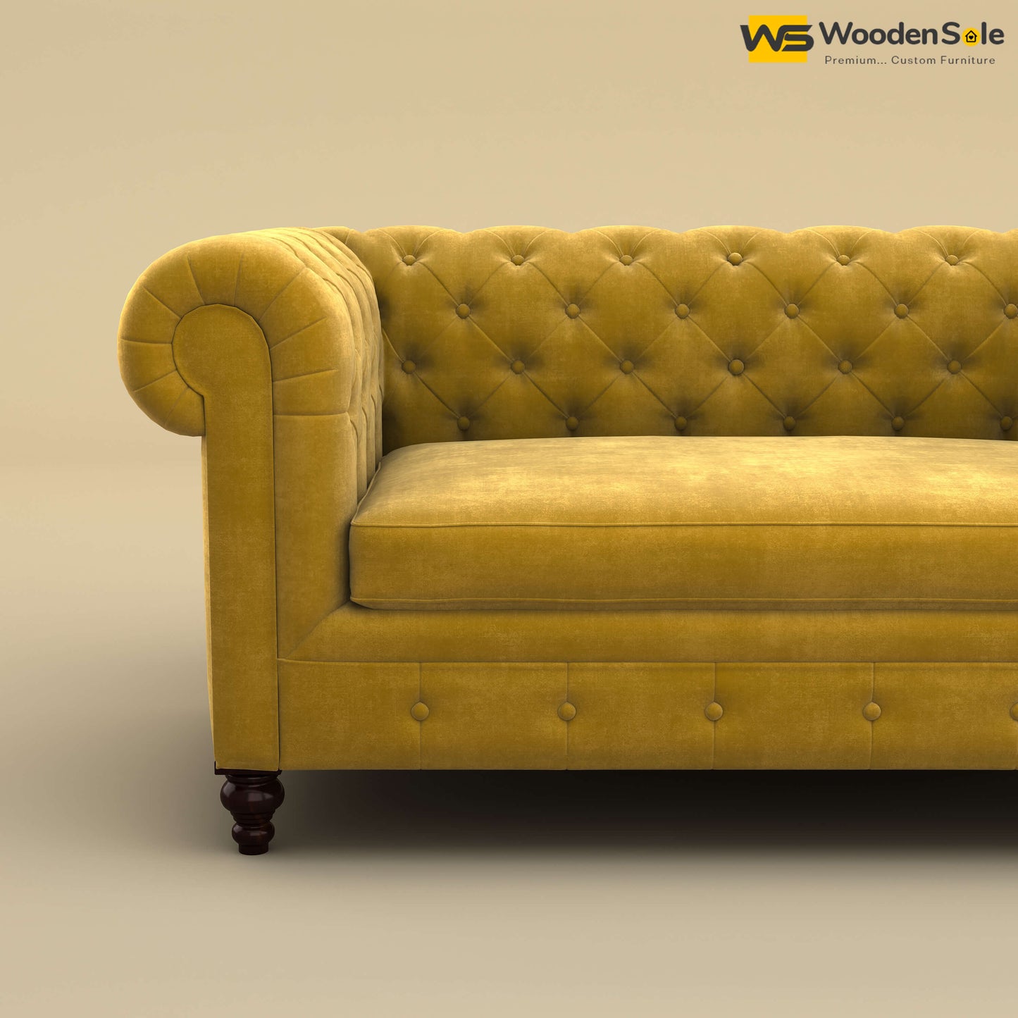 Maharaja Fabric 2 Seater Sofa (Velvet, Mustard Yellow)