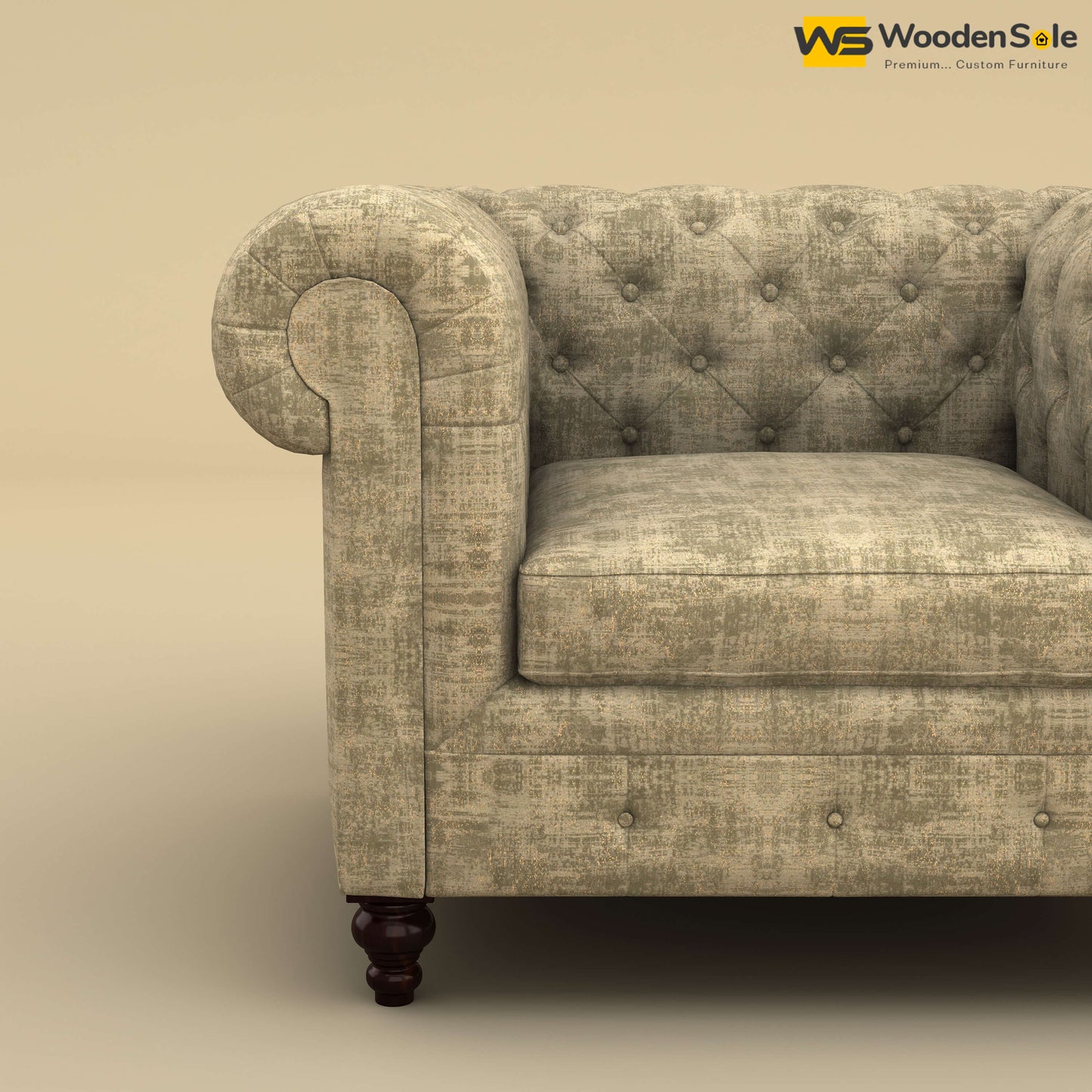 Maharaja Fabric 1 Seater Sofa (Cotton, Patchy Cream)