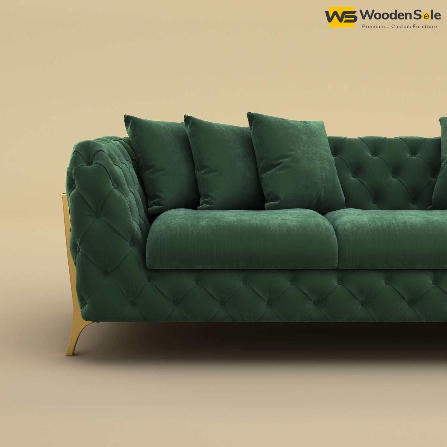 Adhira 3 Seater Premium Sofa (Velvet, Forest Green)