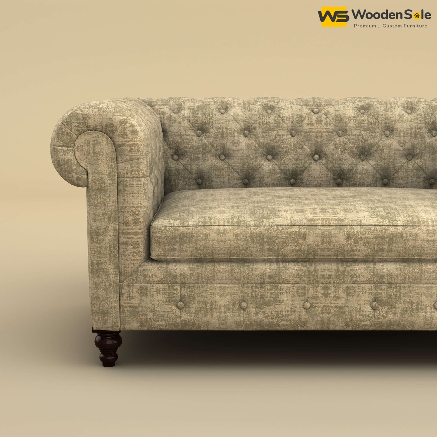 Maharaja Fabric 2 Seater Sofa (Cotton, Patchy Cream)