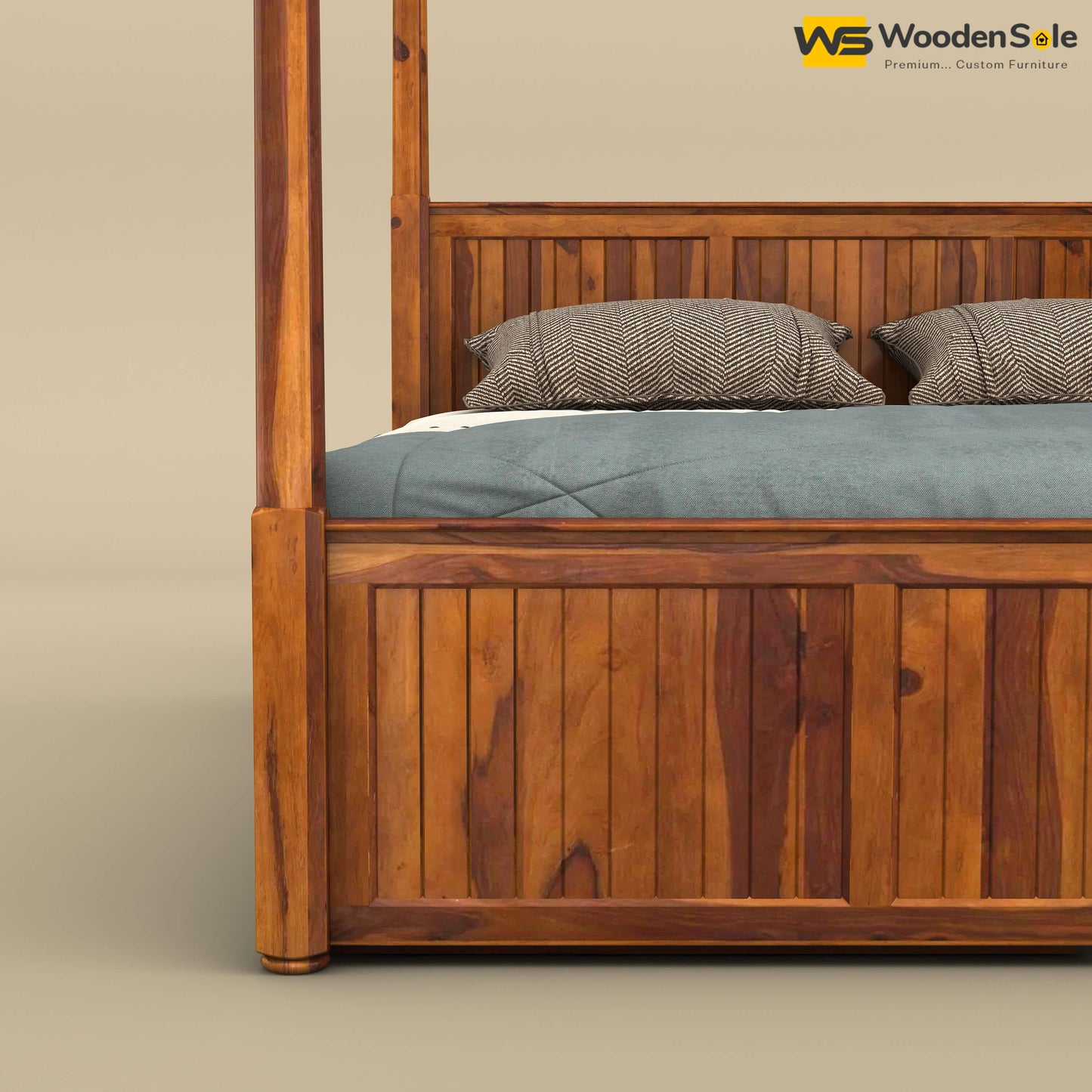 Angelo Poster Bed with Drawer (King Size, Honey Finish)