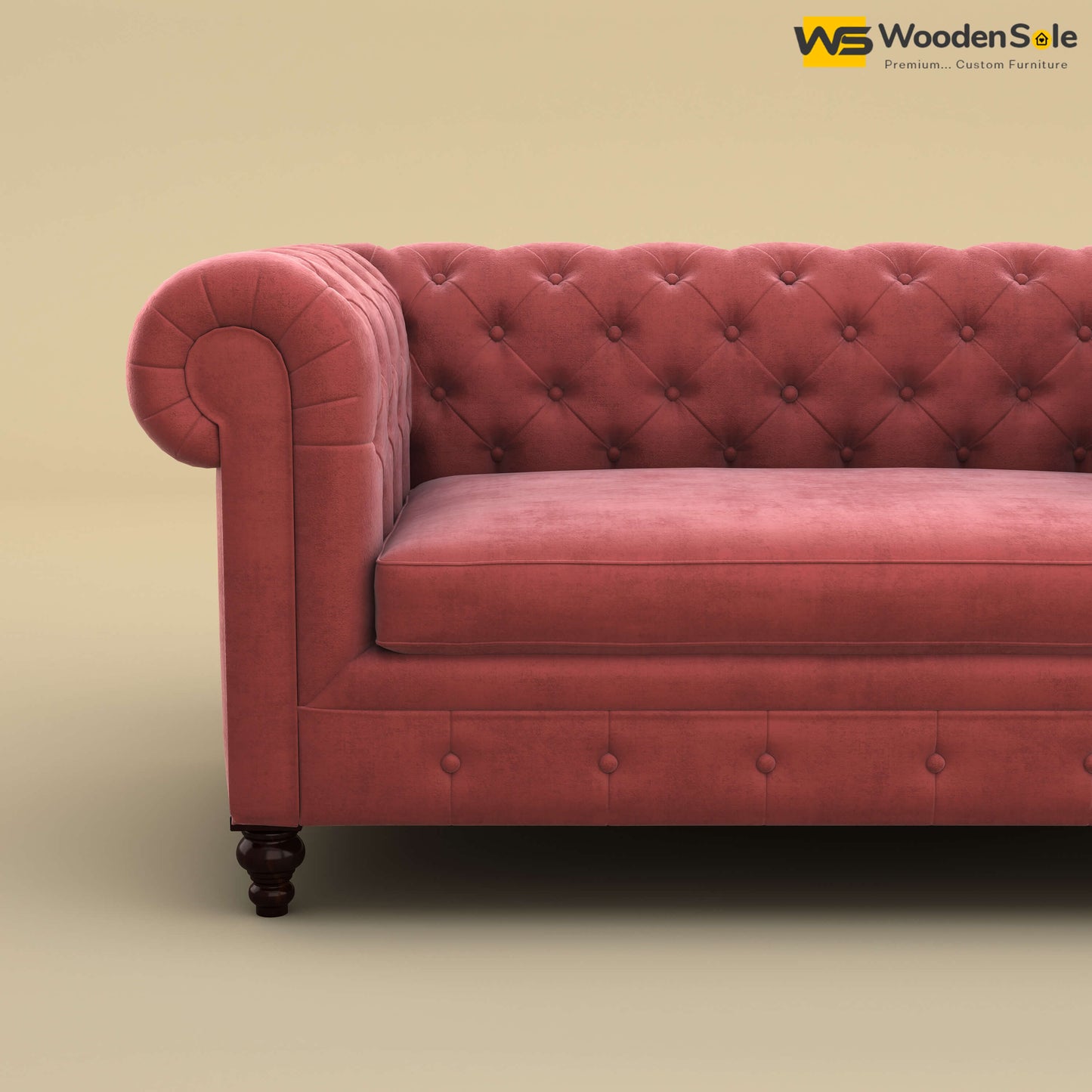Maharaja Fabric 2 Seater Sofa (Velvet, Pink)