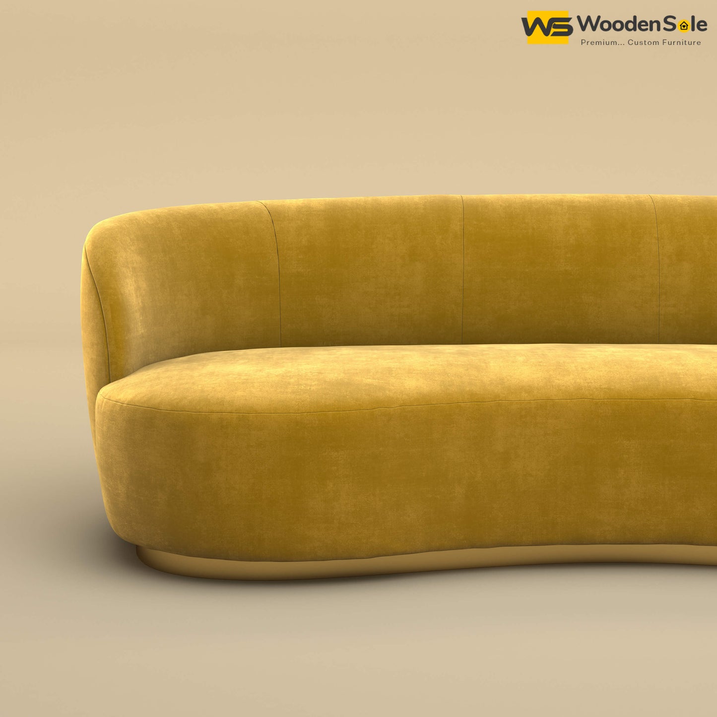Rene Curved Modern 3-Seater Sofa (Velvet, Mustard Yellow)